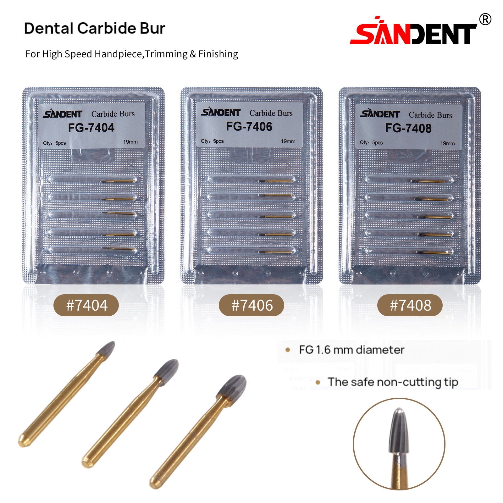 10 Pcs Dental Carbide Trimming & Finishing Burs FG7404/7406/7408