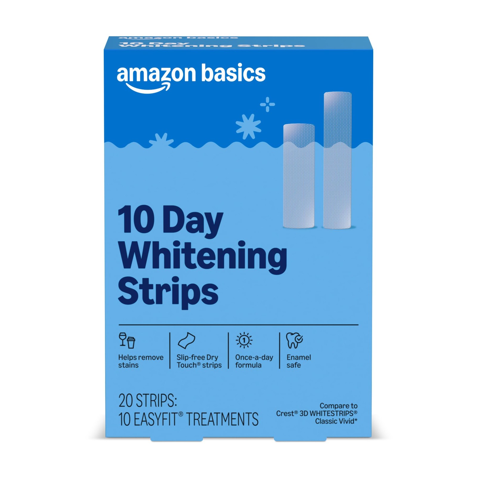 Amazon Basics 10 Day Teeth Whitening Strips Kit, 20 Count (Pack of 1), White