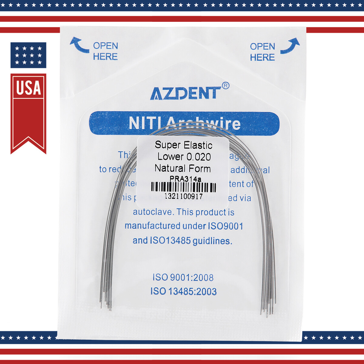 AZ Dental Orthodontic Arch Wire Super Elastic Niti Round Natural form 10pc/pk