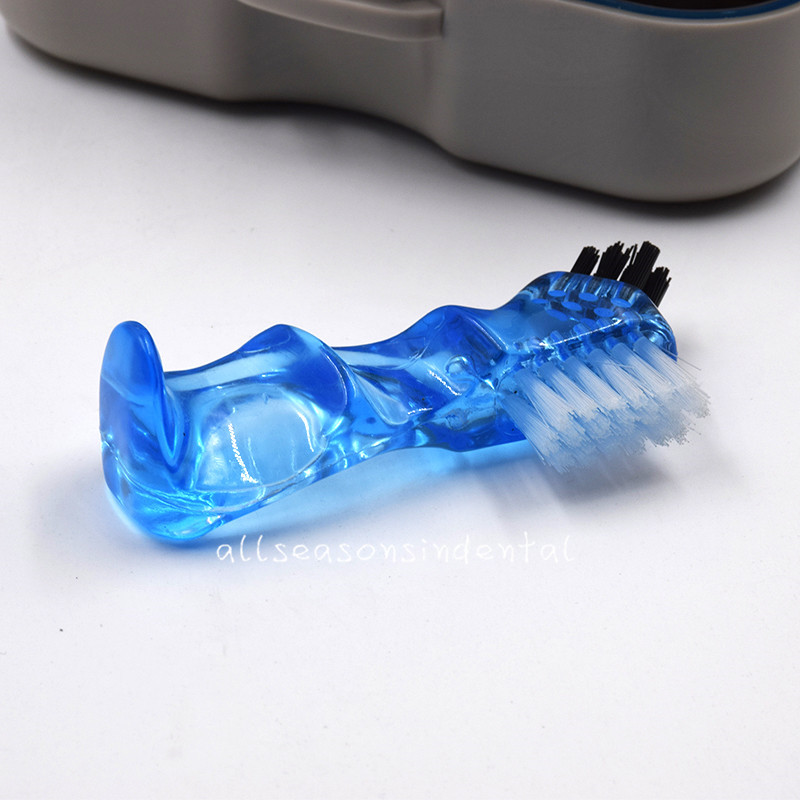 1 Pcs Denture Storage Box Case With Mirror and Clean Brush Dental Appliance Grey
