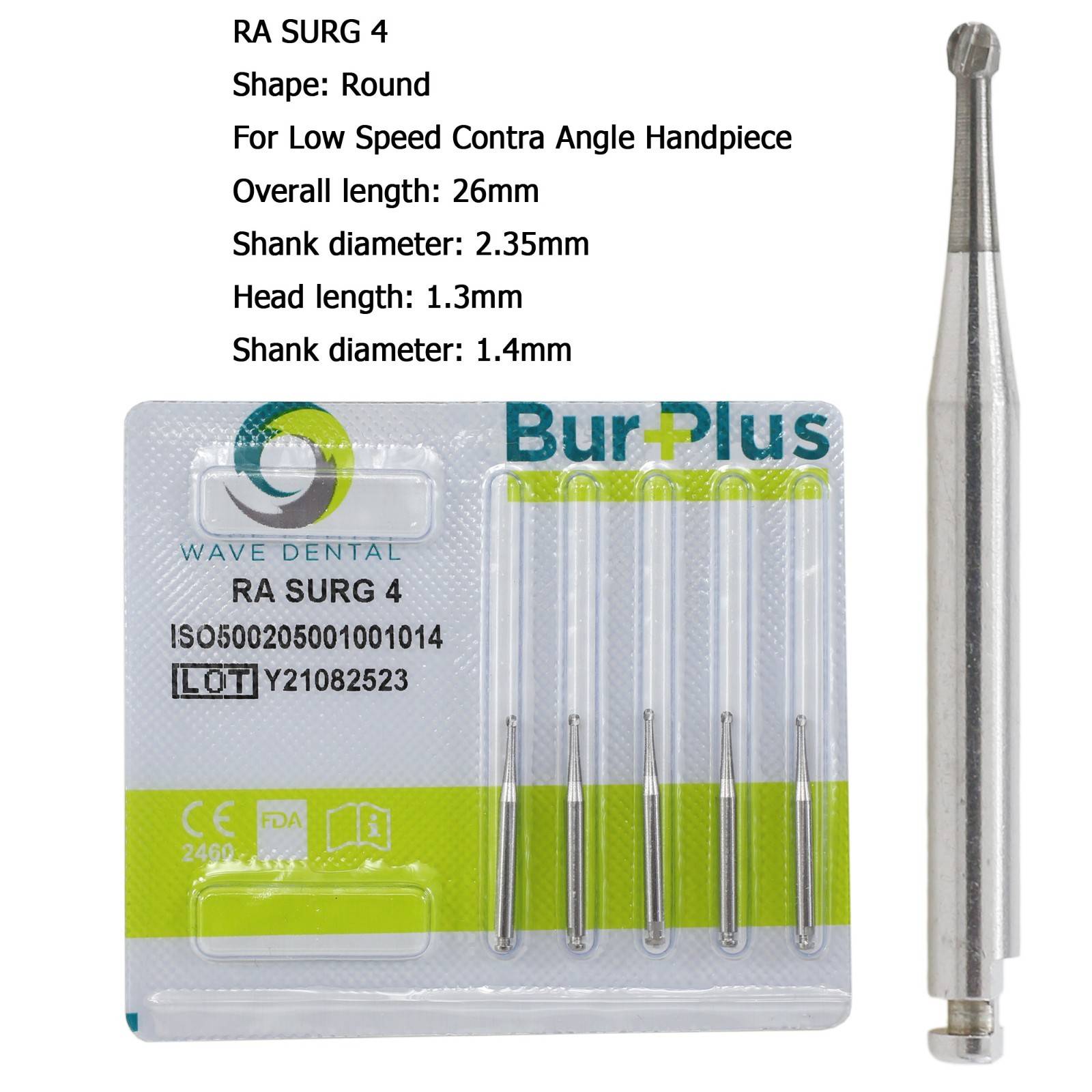 Wave Dental Carbide Round Burs Surgical Length Latch Burs Low Speed LA RA 2 4 6