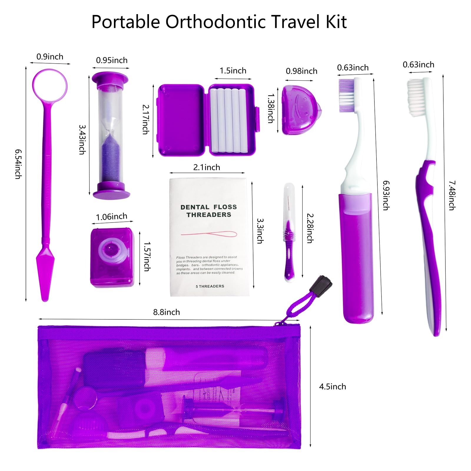 Uouovo Portable Orthodontic Oral Care Kit 1 Count (Pack of 2), Purple_blue