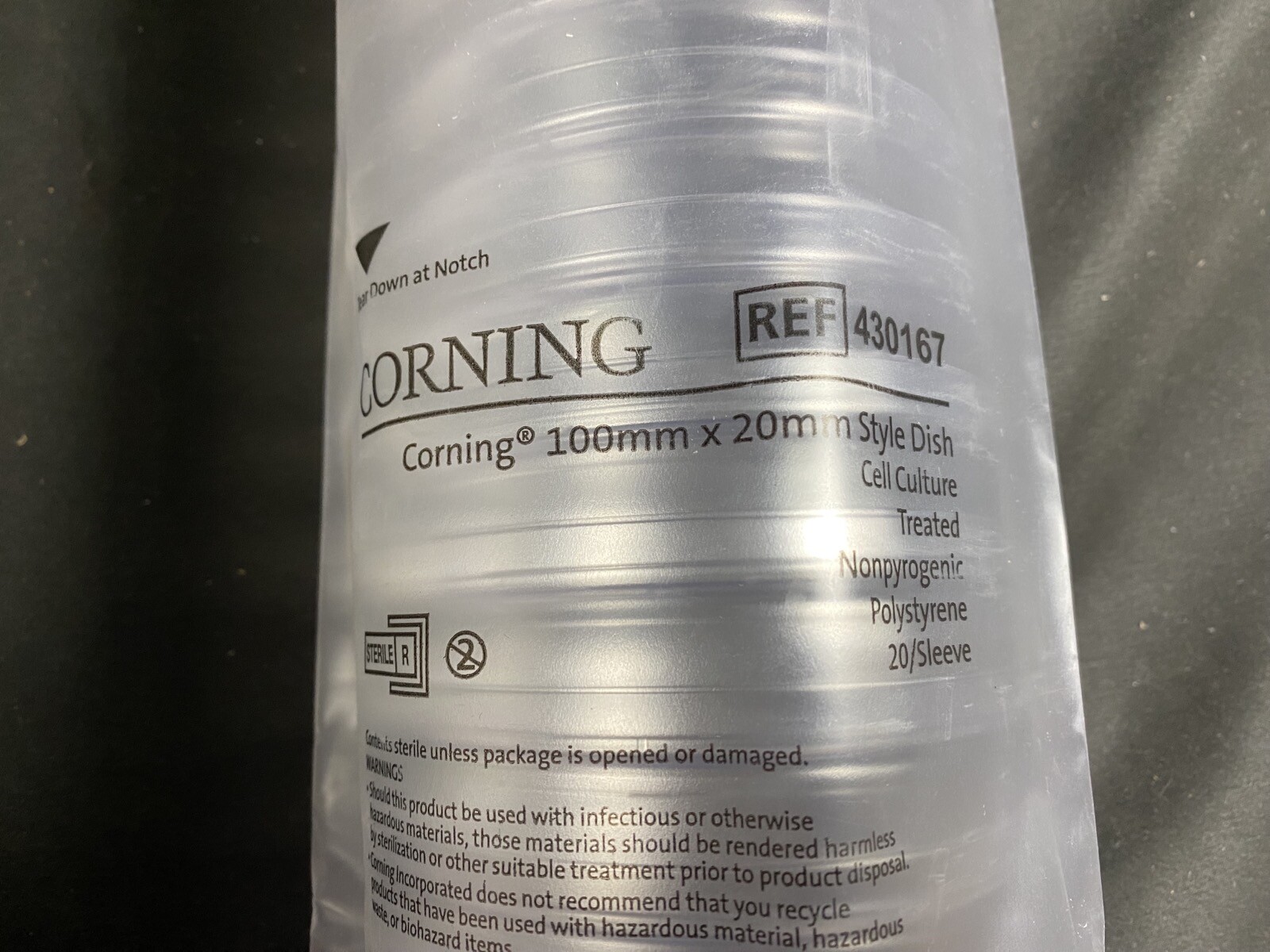 CORNING Polystyrene 100x20mm Disposable Cell Culture Dish 430167 (20/pk)