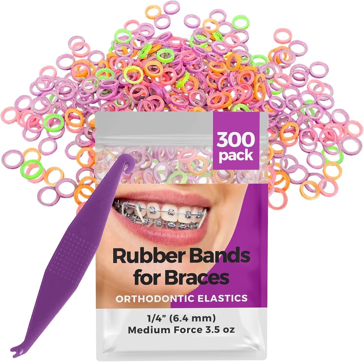 Durable Neon Rubber Bands for Braces 300 Pack – Perfect for Orthodontics & Hair