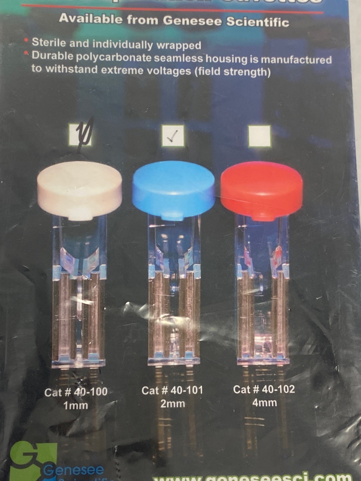 (4/Pk) GENESEE Disposable Polycarbonate Electroporation Cuvettes 2mm 40-101
