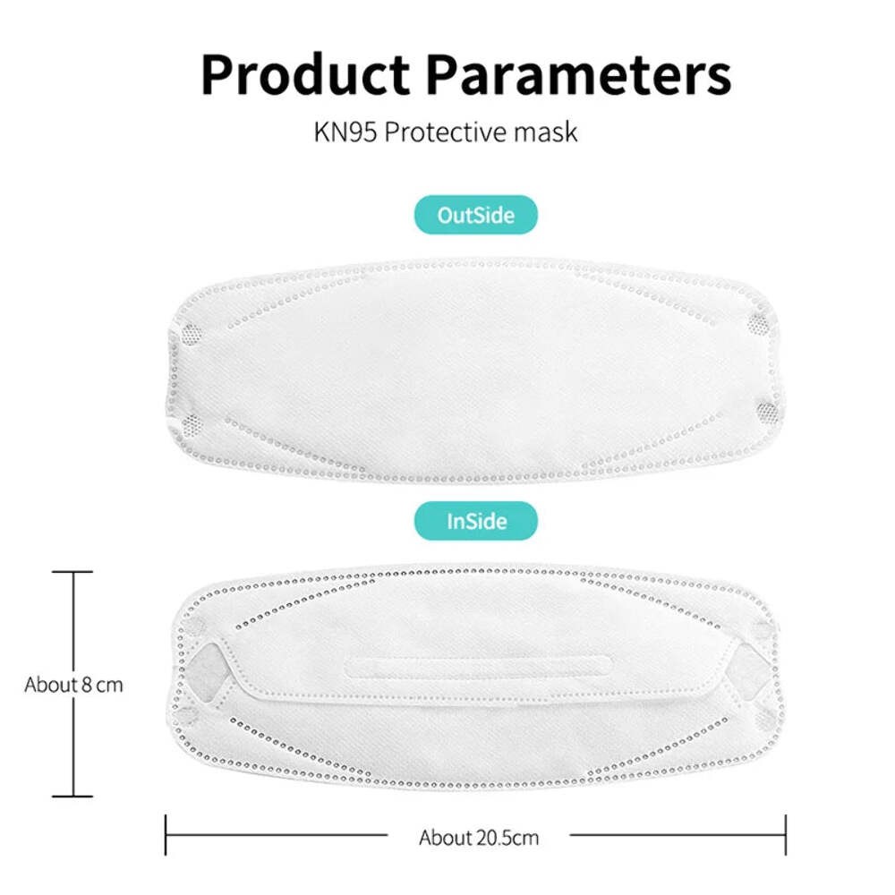 10–100 PCS KN95 Fish-Style Face Masks 4-Layer Anti-Dust Breathable Adult Protect