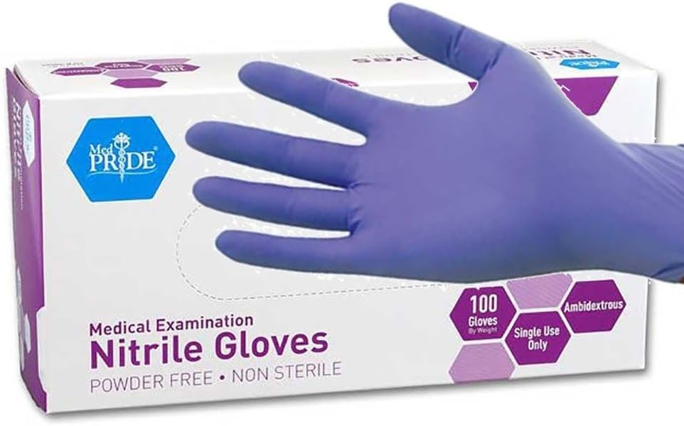MedPride Nitrile Exam Gloves Medium Powder Free Iris Blue Box of 100 Disposable*