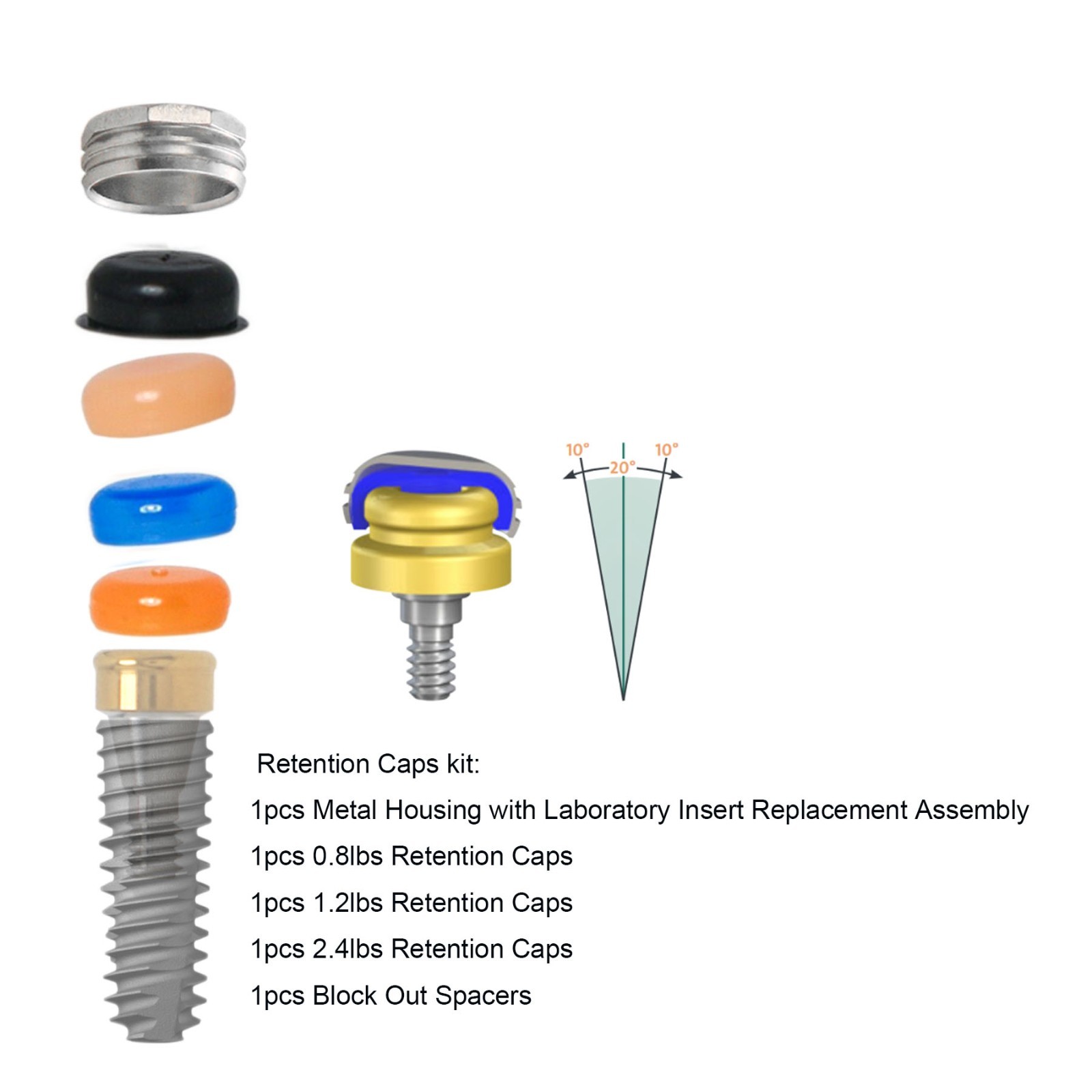 Locator Abutment Replac Retention cap Set Insertion Extraction Locator core Tool