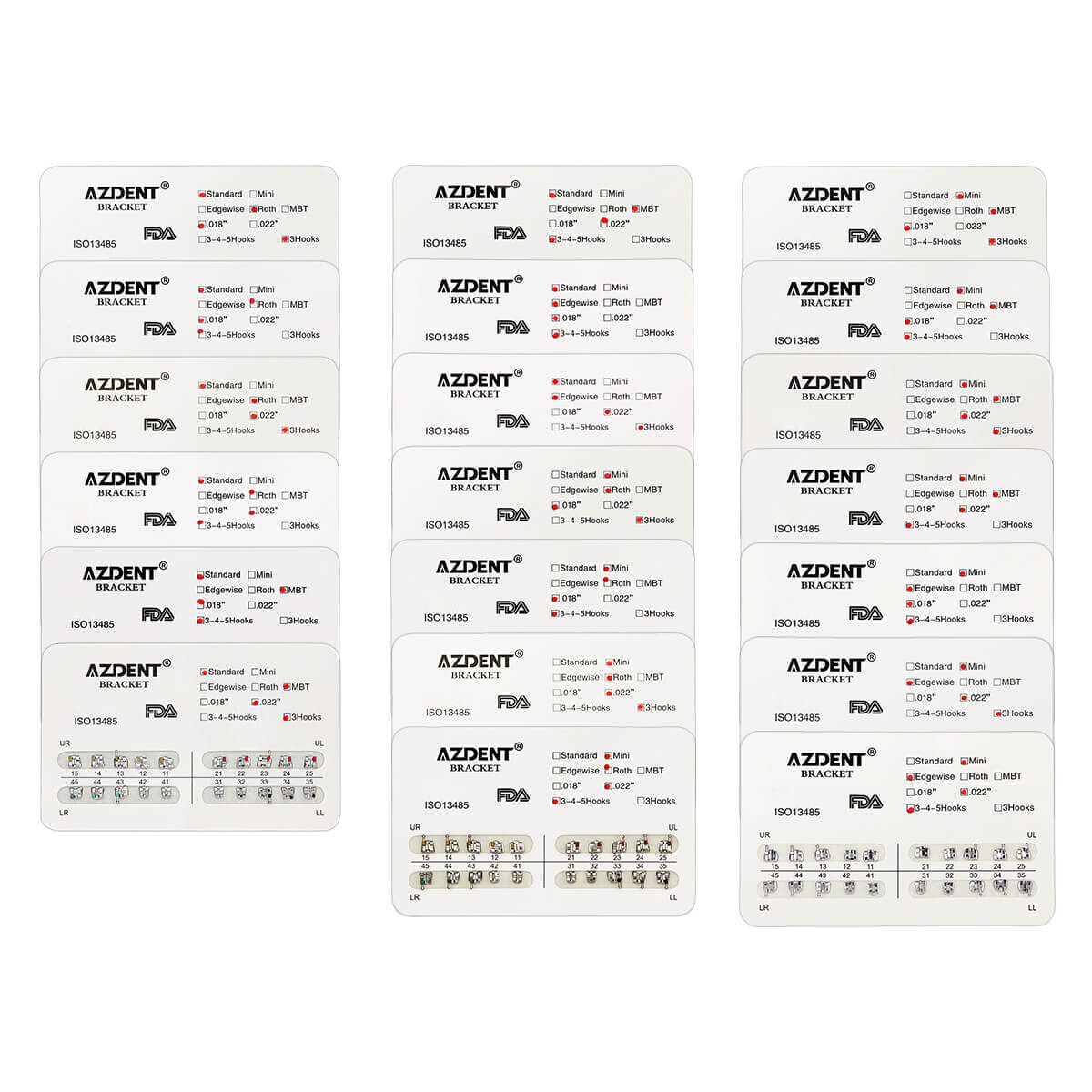 10X Dental Orthodontic Brackets Mini/Standard MBT/Edgewise/Roth 022/018 Hook 345