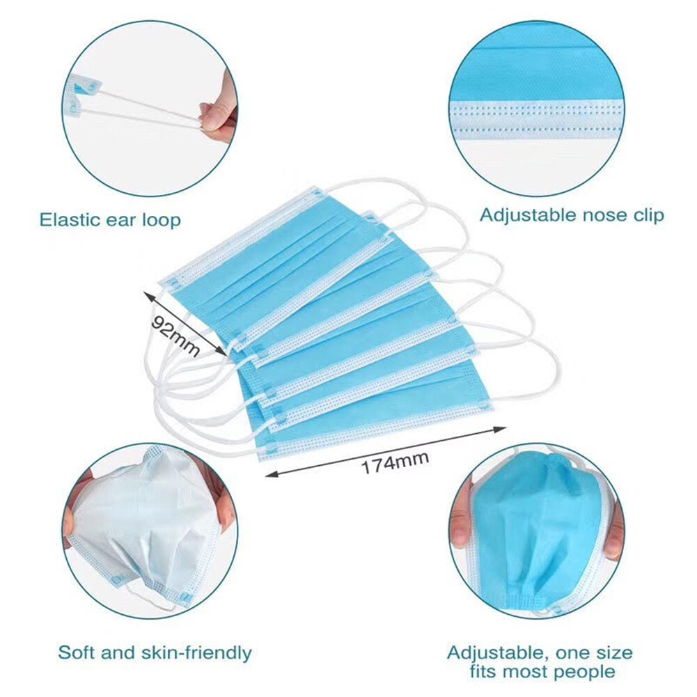 Disposable Face Mask 100 PCS 3-Ply Medical Surgical Dental Ear-Loop Mouth Cover