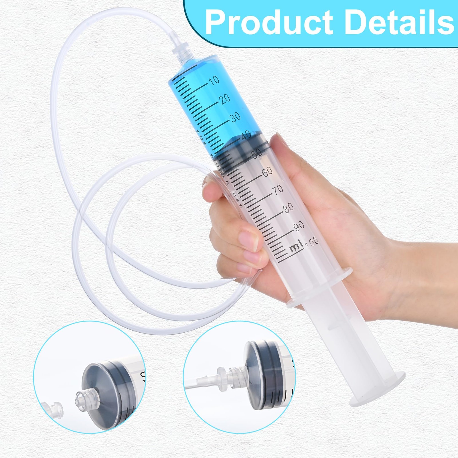 2 Pack 100ml Luer Lock Syringe with 39″ Tube, 100cc Large Plastic