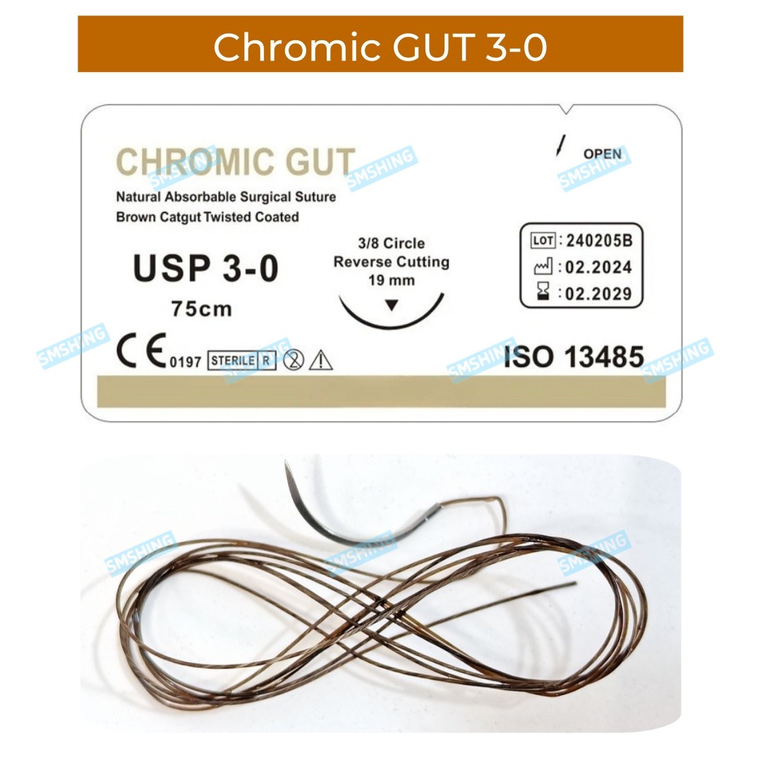 Absorbable Dental Oral Surgical Sutures CHROMIC GUT 3-0 PGA 4/0 Natural Needled