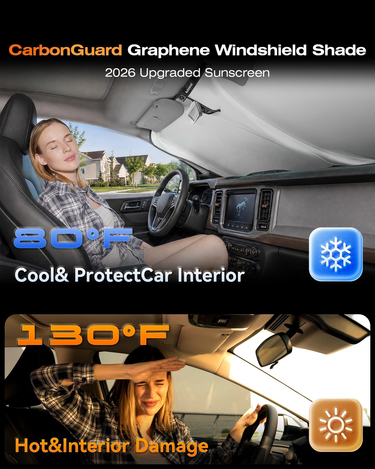 Graphene & Activated Carbon Windshield Sun Shade Foadable for Ford Bronco 202…