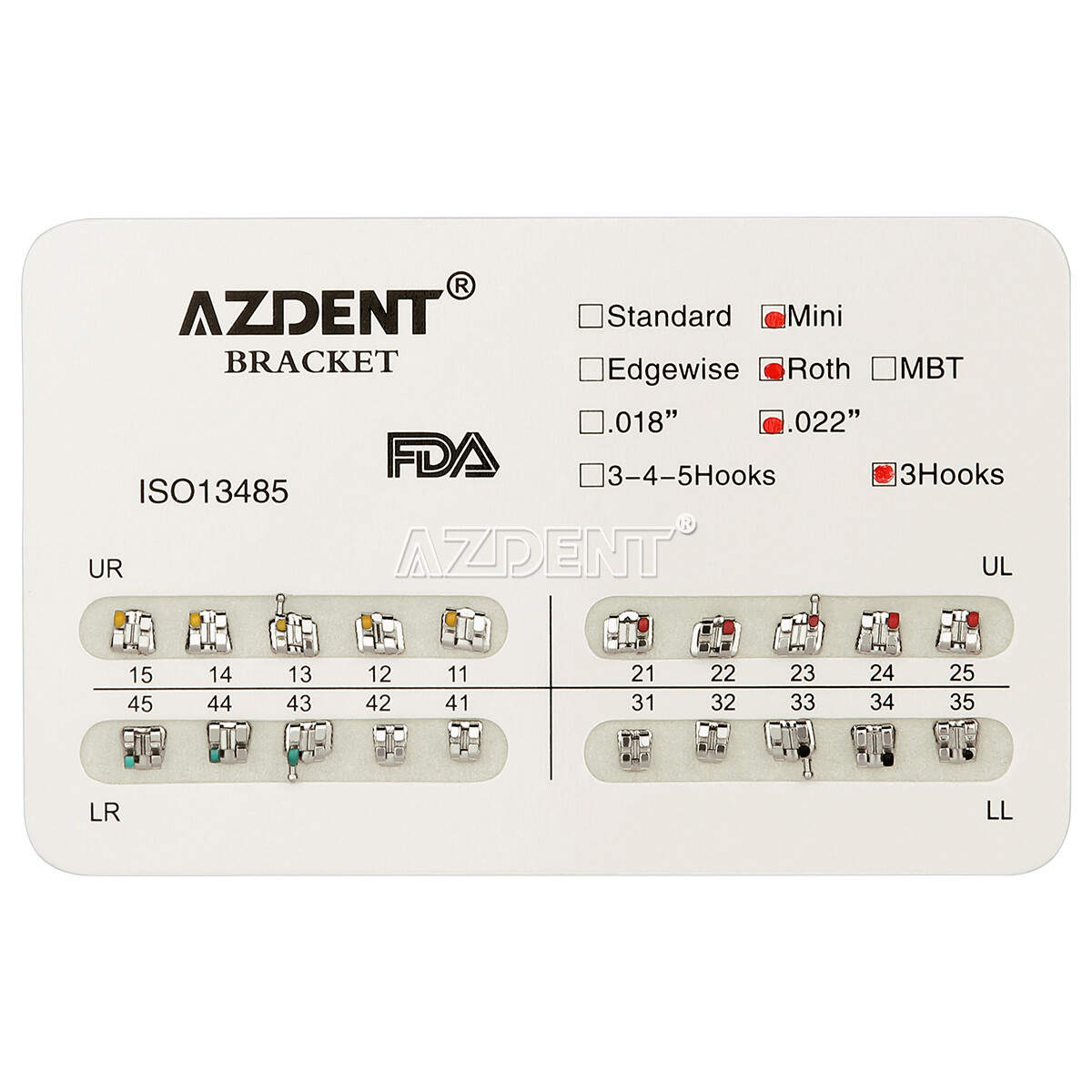 AZDENT Dental Orthodontic Bracket Braces Mini Roth Slot .022 Hooks 3-4-5