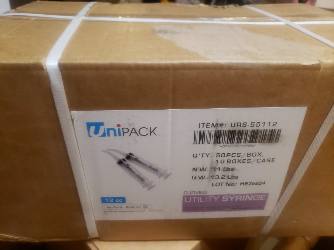 Unipack URS-55112 Qty 50pcs/box, 10 Boxes/case – 12 Cc Curved Utility Syringes