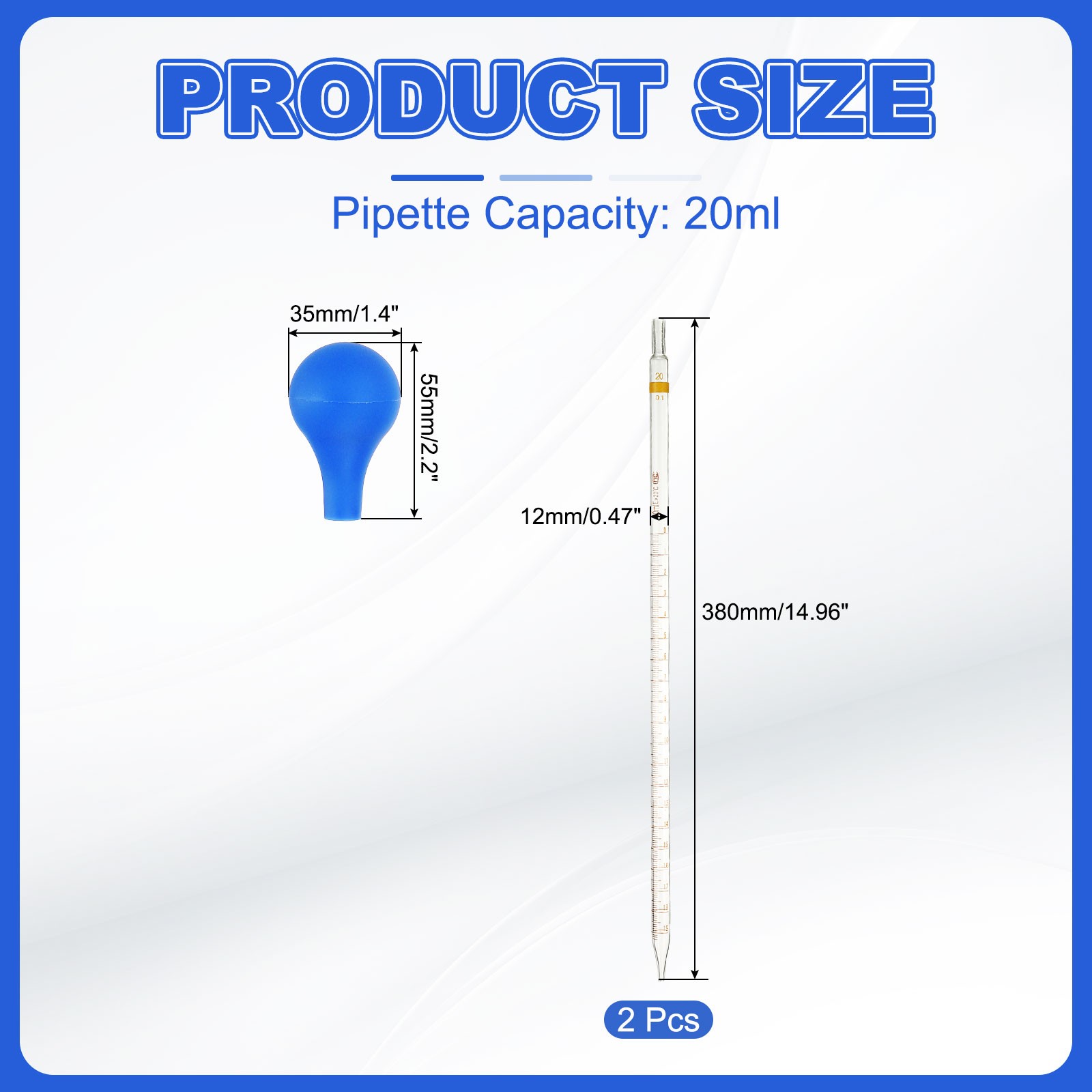 Graduated Dropper Pipettes Kit, 2pcs 20ml Pipette with Rubber Cap, Clear