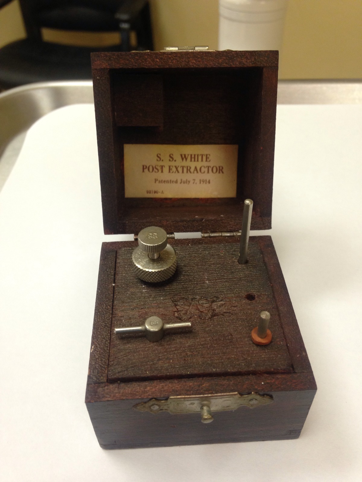 Antique S.S. White Dental Post Kit Dovetailed Box