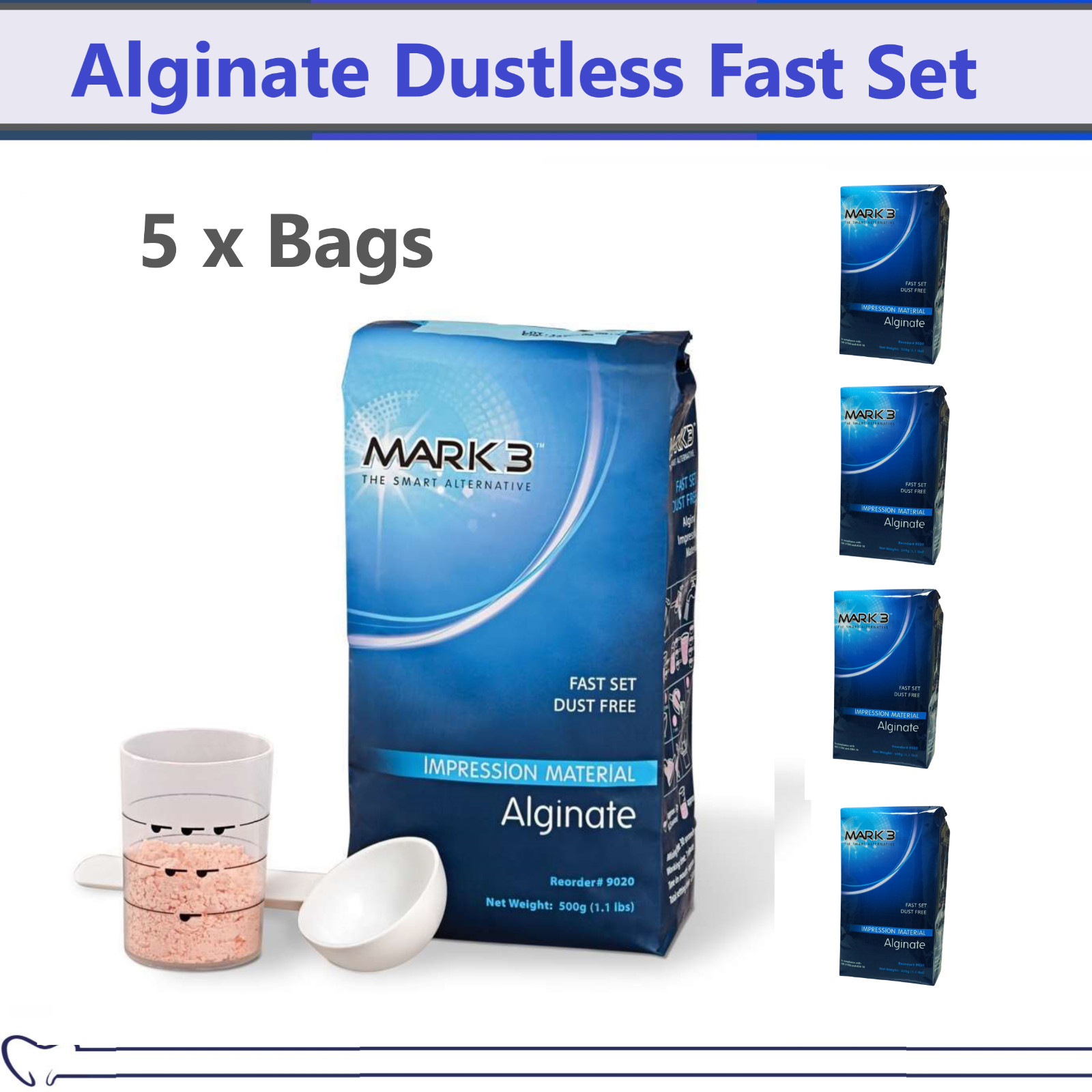 5 x Dental VPS Alginate Dustless Fast Set 1.1-lb, Mark3, Made in USA, Exp: 2026