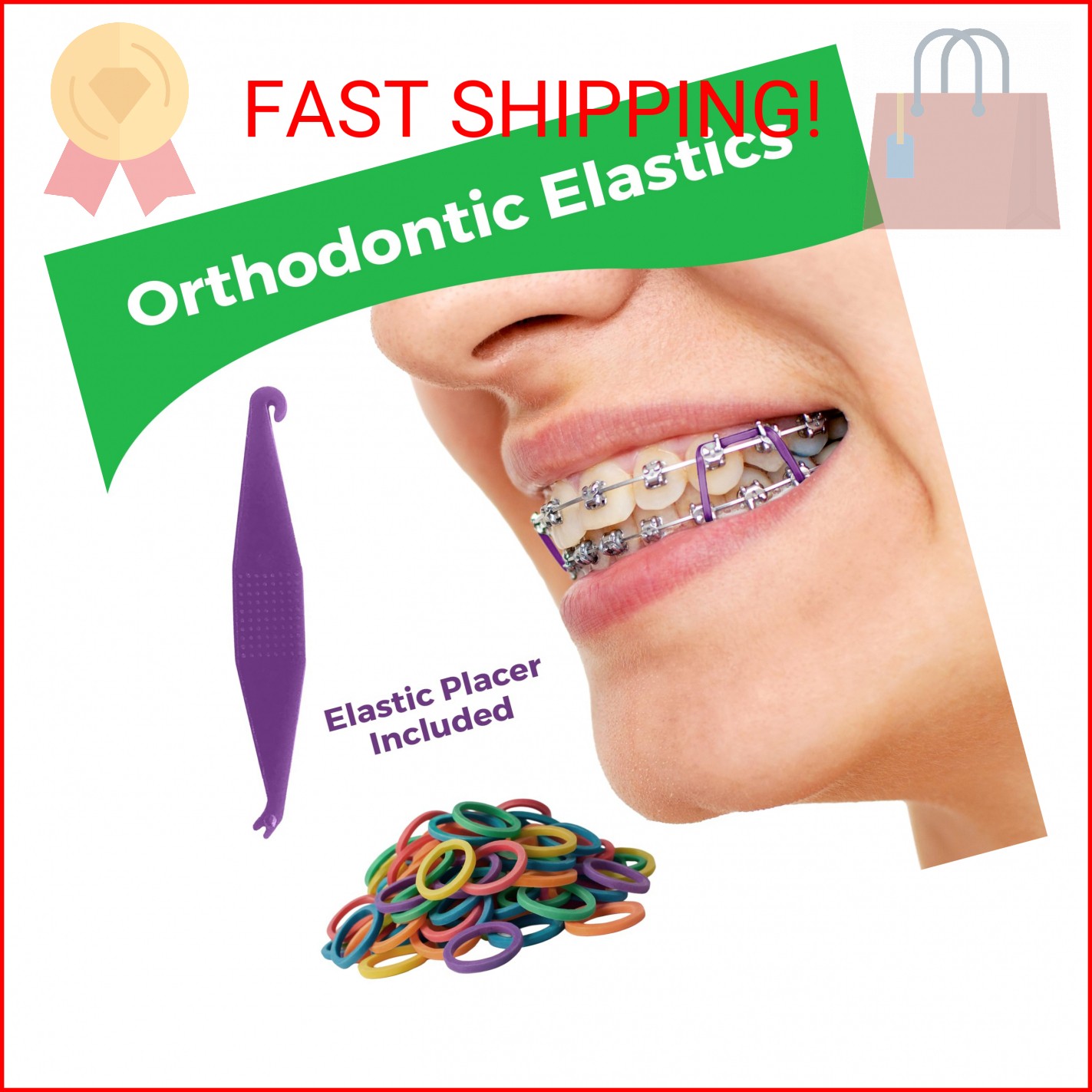 Orthodontic Rubber Bands for Braces 3/16 Heavy Force 4.5 oz – 100 Pack, Neon, El