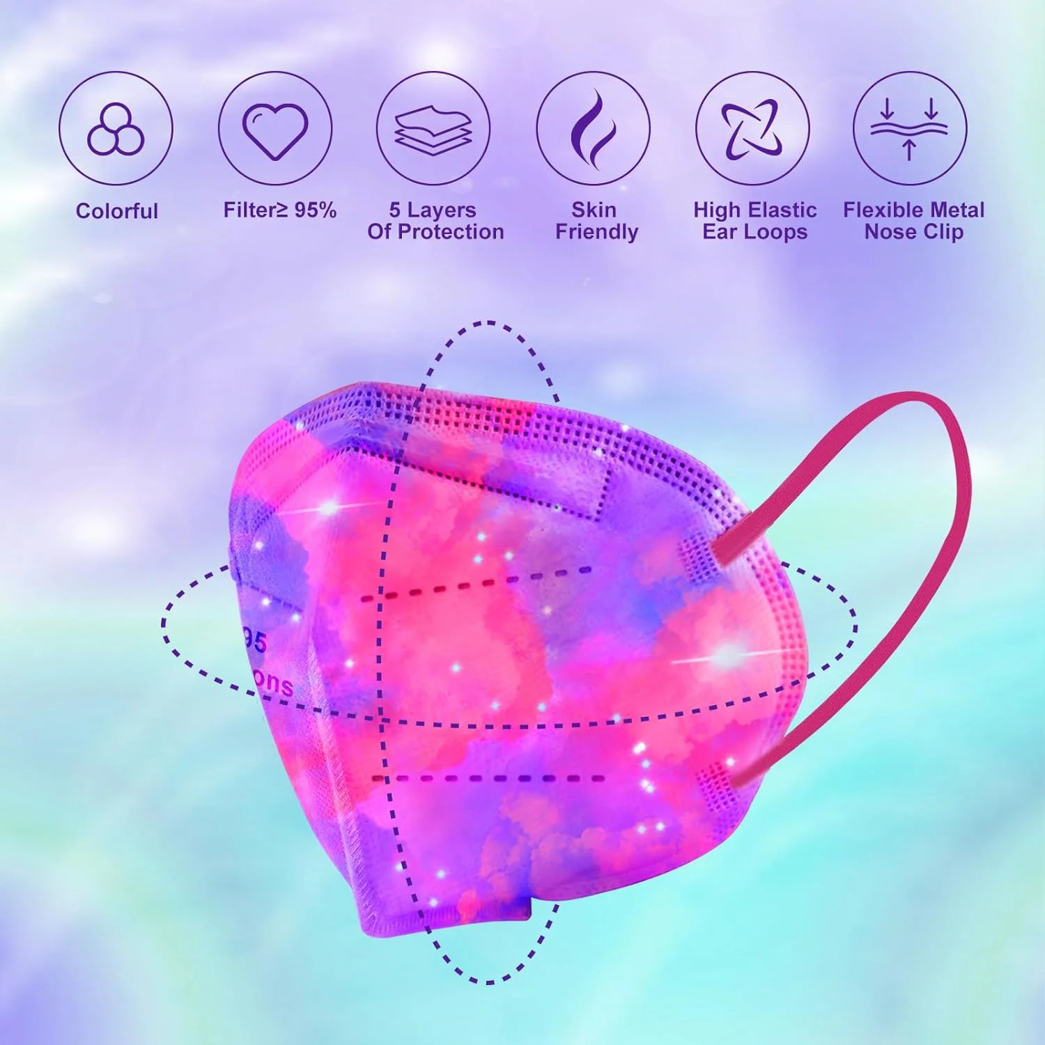 Rasav KN95 Face Masks, Comfortable 5 Layer Cup Dust Safety Mask, Muti-colored De