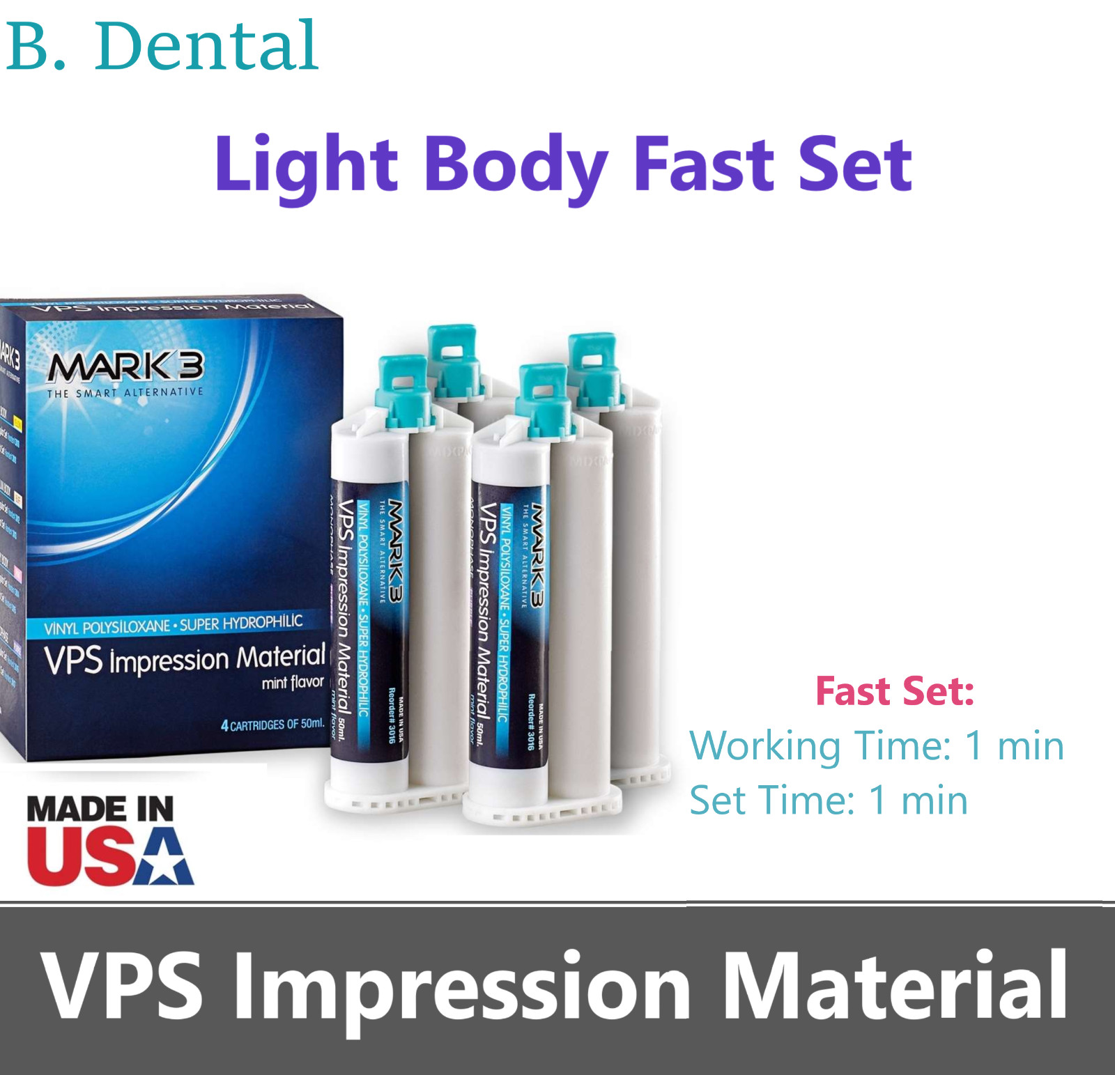 Dental MONOPHASE REGULAR SET VPS PVS Impression Material Set 50ML Cartridges