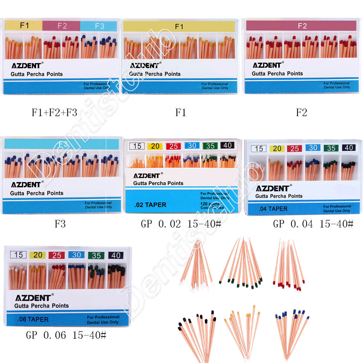 Dental Universal Endodontic Gutta Percha Points F1 F2 F3/0.02/0.04/0.06 15-40#