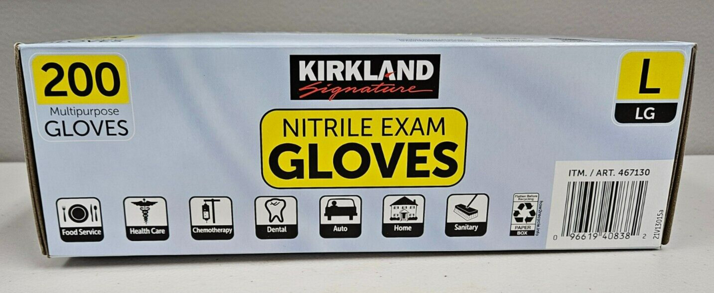 Kirkland Signature Nitrile Powder Free Dental Patient Exam Glove LARGE 200 Gray
