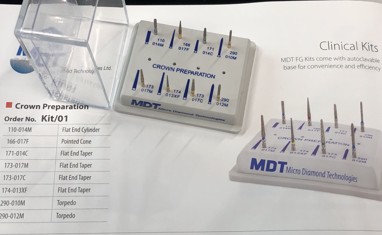 MDT Dental 1xCrown Preparation Kit#1 8xFG Diamond Burs & autoclavable