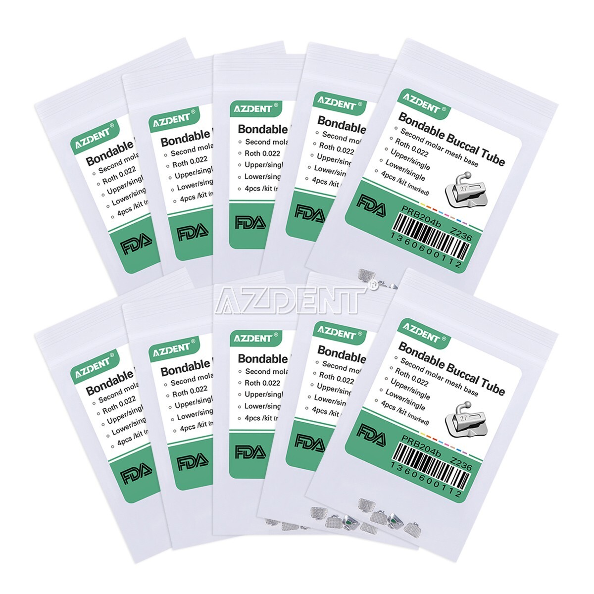 10X AZDENT Dental Ortho Buccal Tubes for 2nd Molar Bondable Non-Conv Roth.022