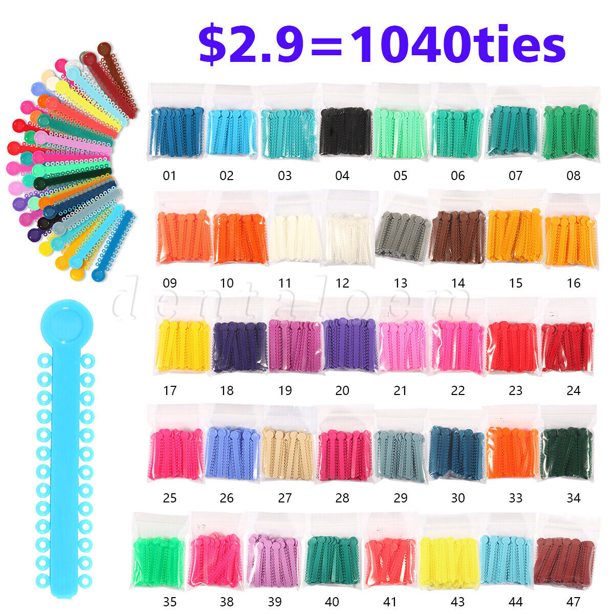 Ligature Gun / 1040 ties Rubber Bands for Orthodontic Dental Braces Brackets