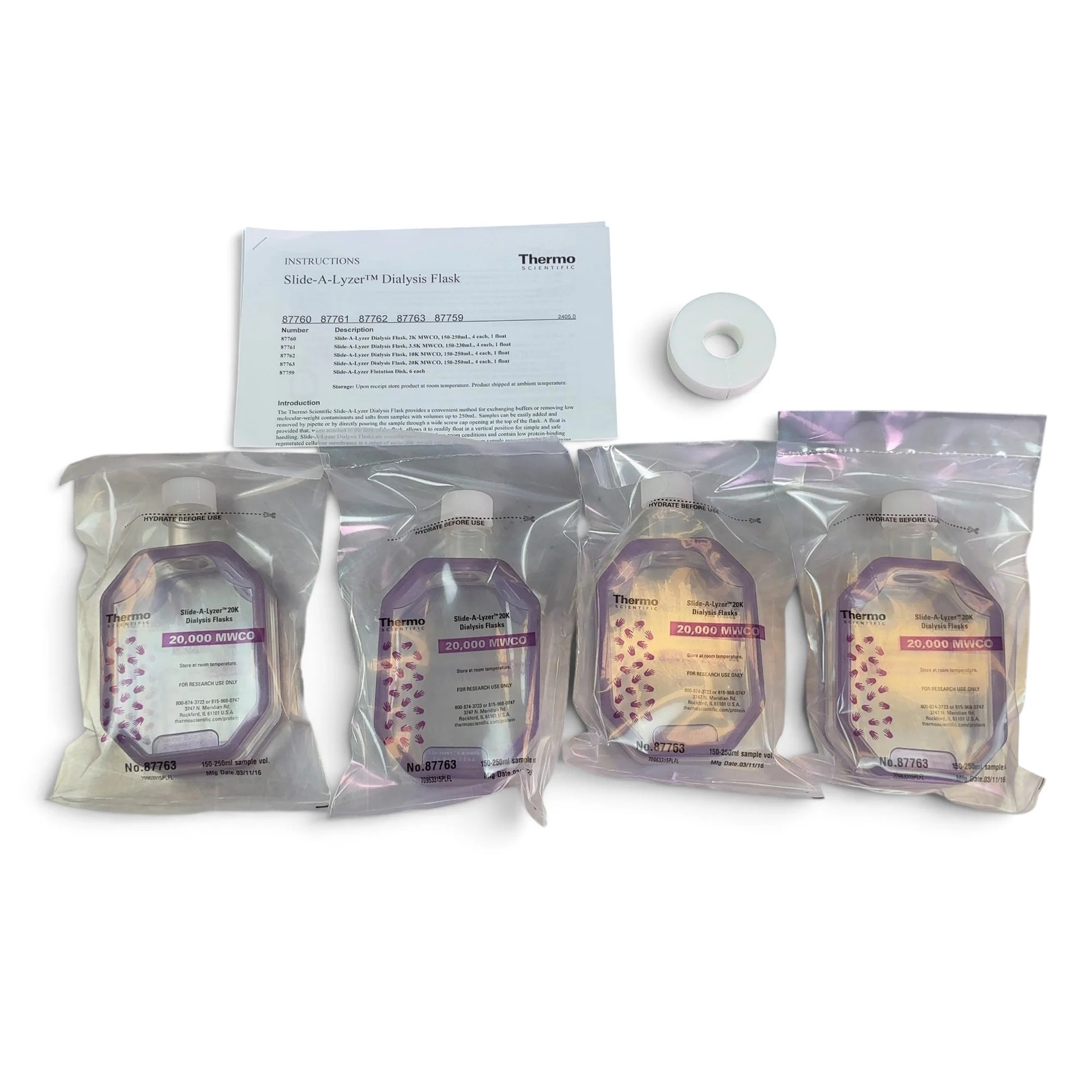 Thermo Scientific 20k-MWCO 250mL Cap. Slide-A-Lyzer Dialysis Flasks 87763