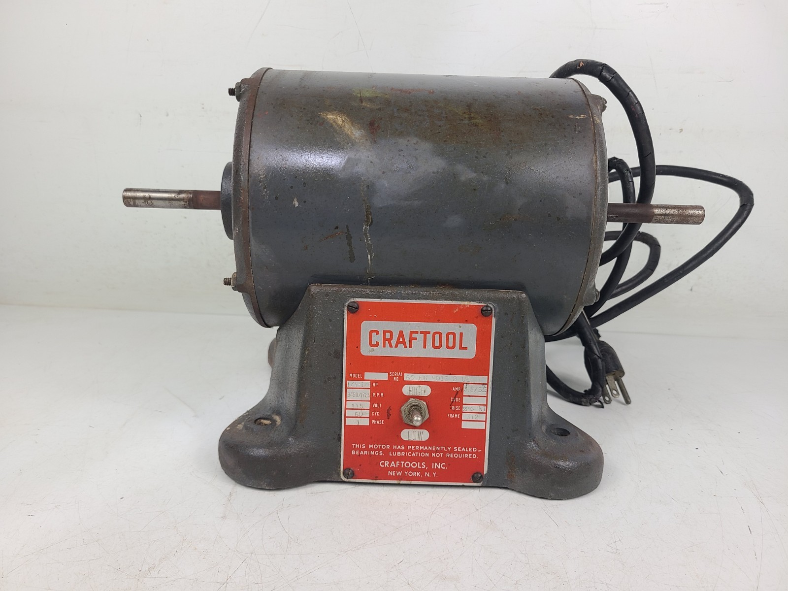 Craftool Dental Lab Polishing Motor Bench Lathe 1/4-1/6 HP (TESTED)