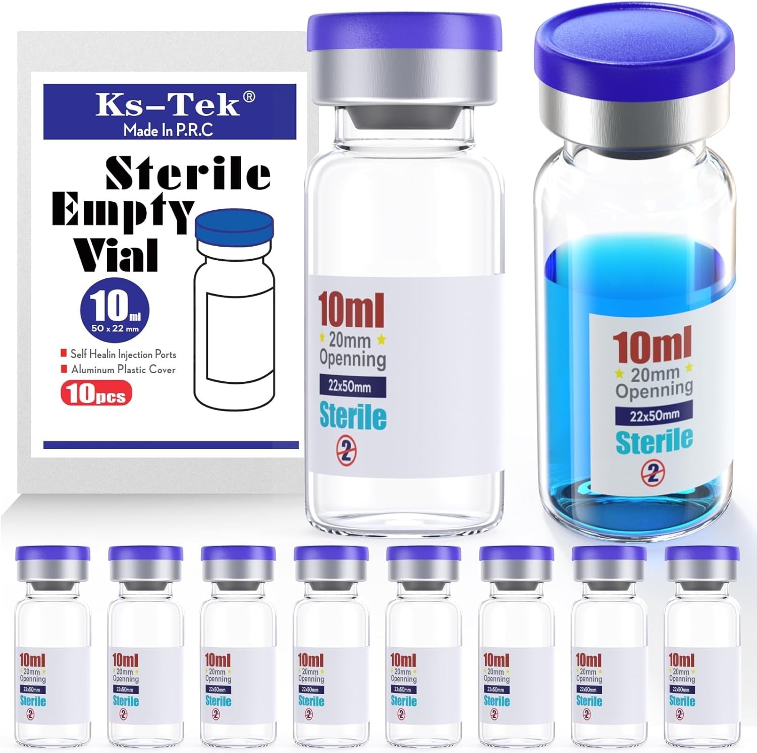 10ml Sterile Vials with Aluminum Cap – Self-Healing Injection Ports, Lab Use