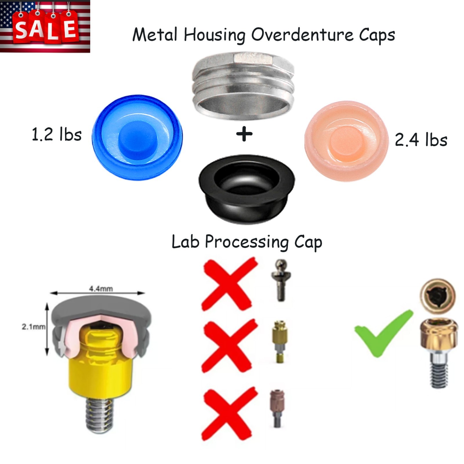 20pcs For Dental Overdenture Abutment Implant Retention Locator Male Cap Inserts