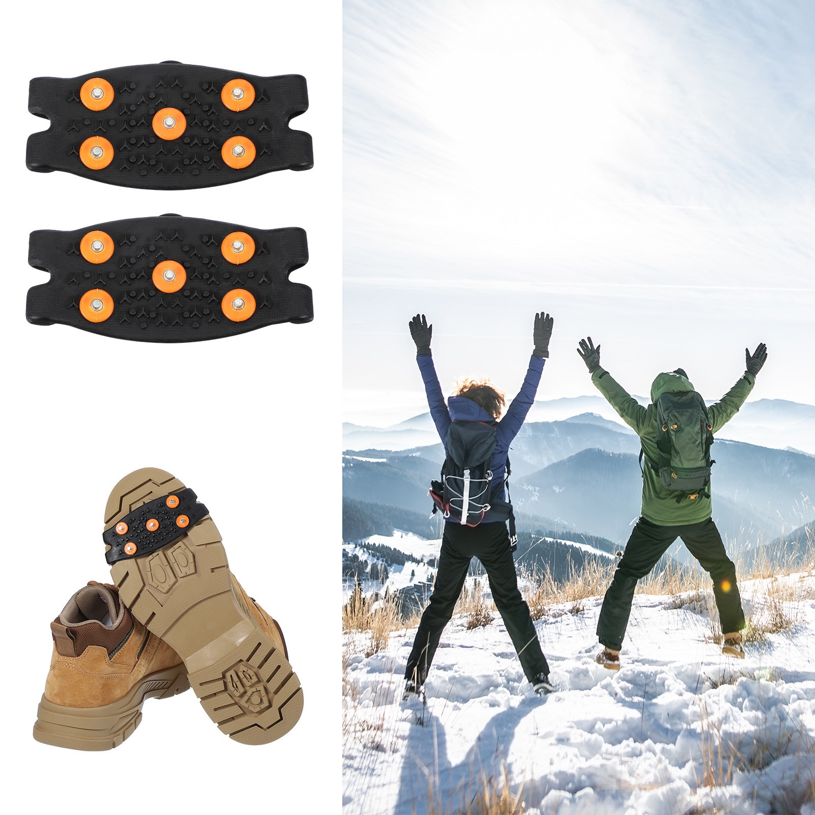 1 Pcs Non-Slip Spikes, 5 Tooth Steel Nails Ice Cleats, Black