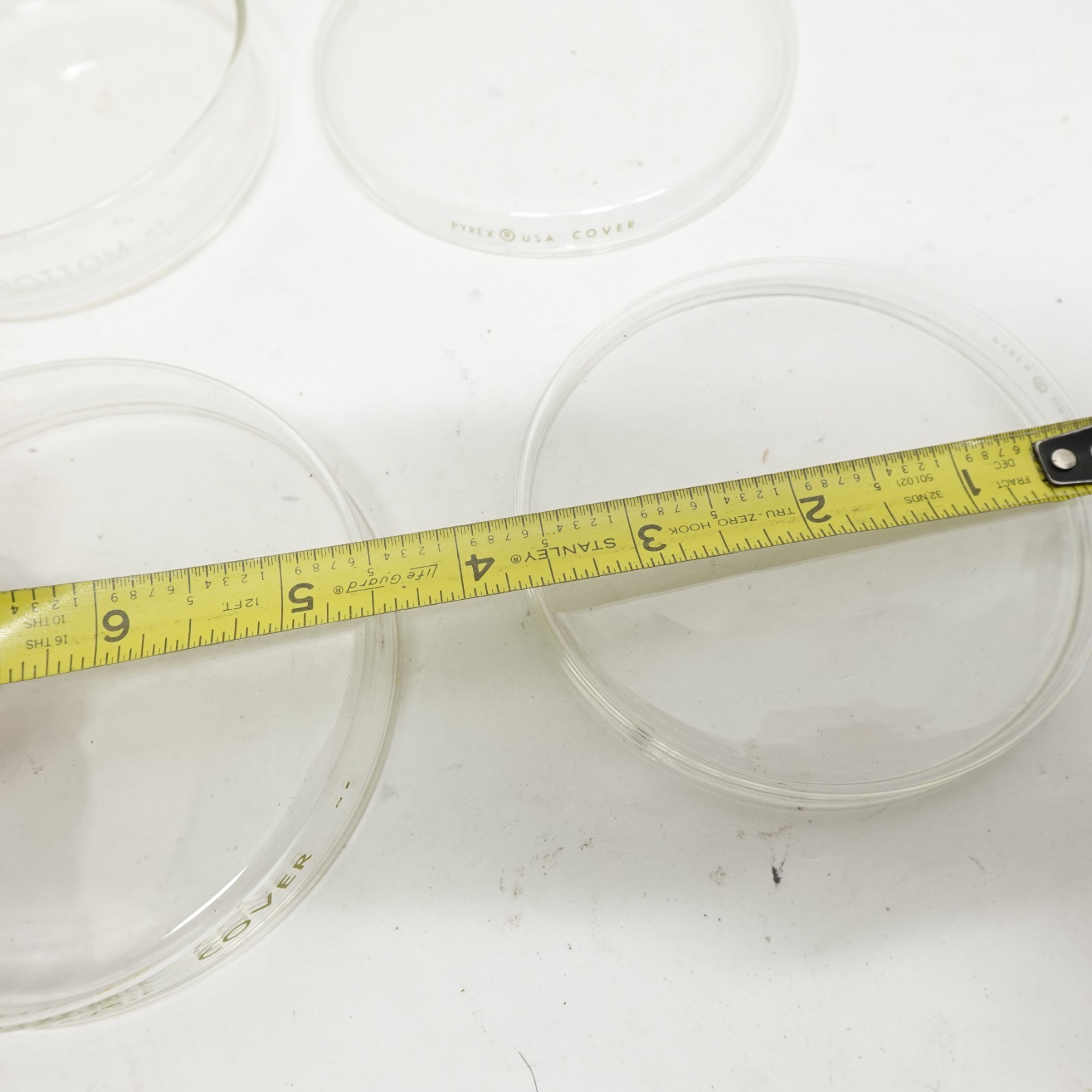 Vintage Pyrex Glass Petri Dish Set 2 Bottoms 2 Covers Laboratory Science USA