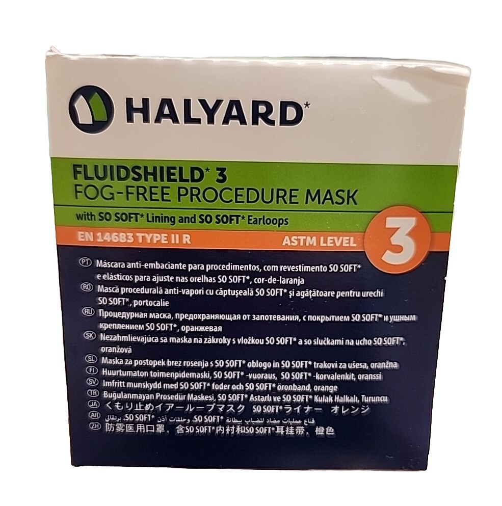 *40-Pieces* Halyard FluidShield Level 3 Procedure Face Mask Earloop Orange 47107