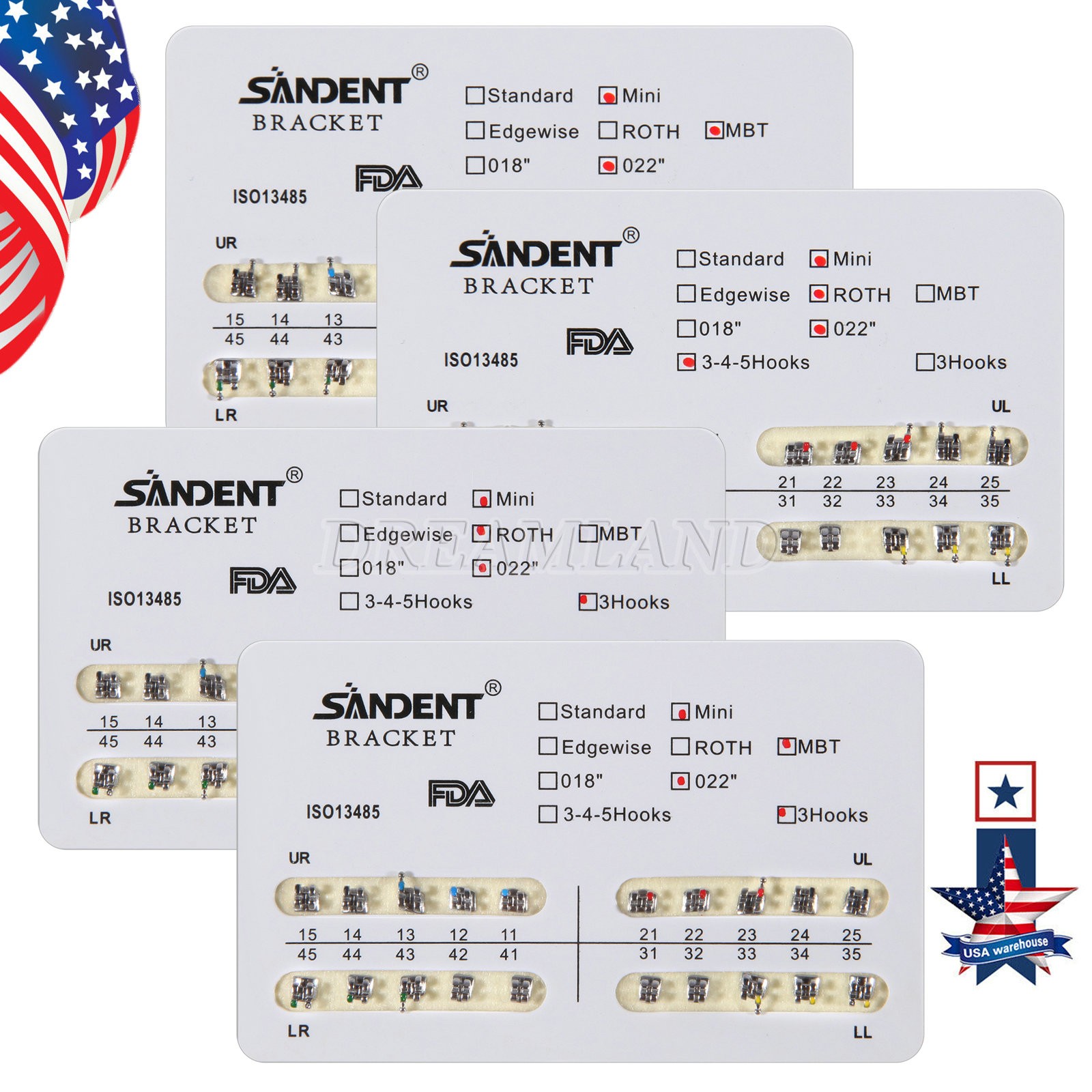 10 Kits Dental Orthodontic Bracket Braces Mini Roth/MBT 022 345/3 Hooks mx