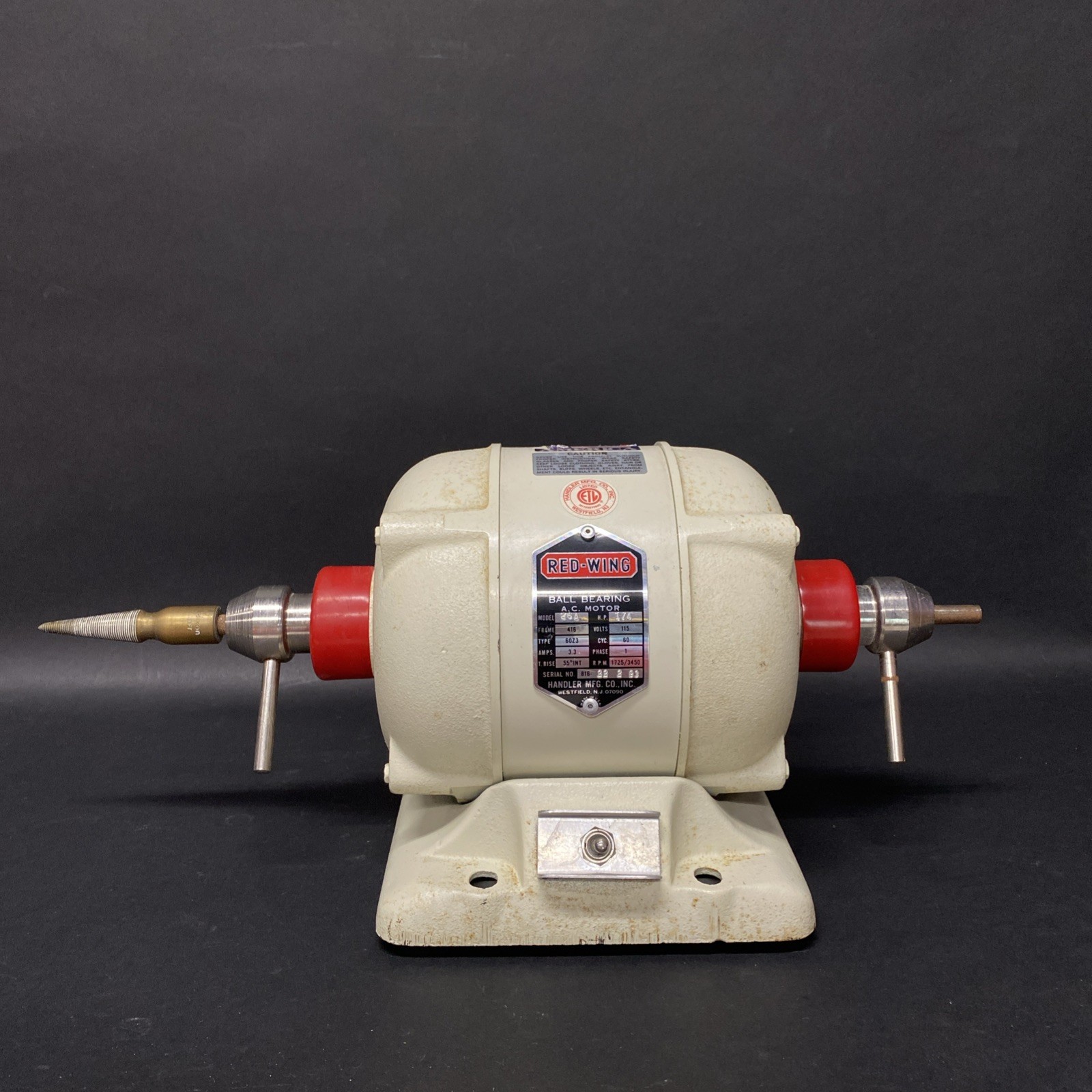 Handler Red Wing Polishing Lathe Model 26A Tested USA 1/4 HP 1725/3450 Rpm Z13