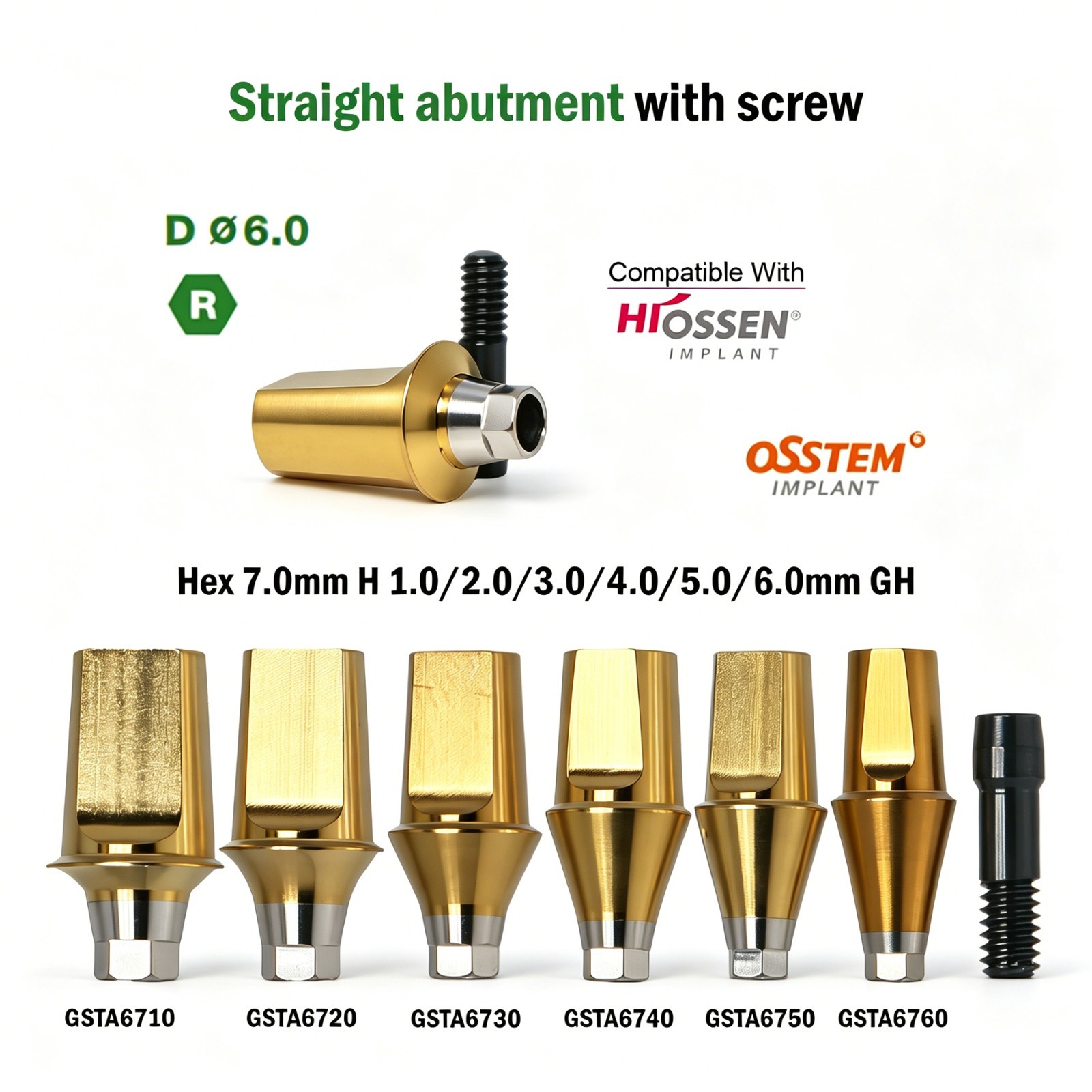 US Titanium Straight Abutment Hex For Hiossen ET Osstem TS Mini Regular Platform