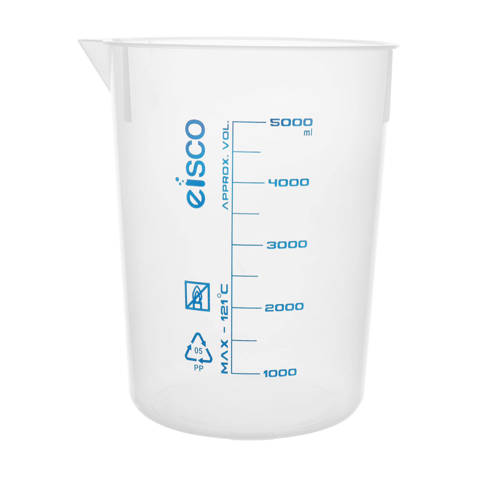 Premium 5000mL Beaker – Polypropylene Plastic, 500mL Graduations – Eisco Labs