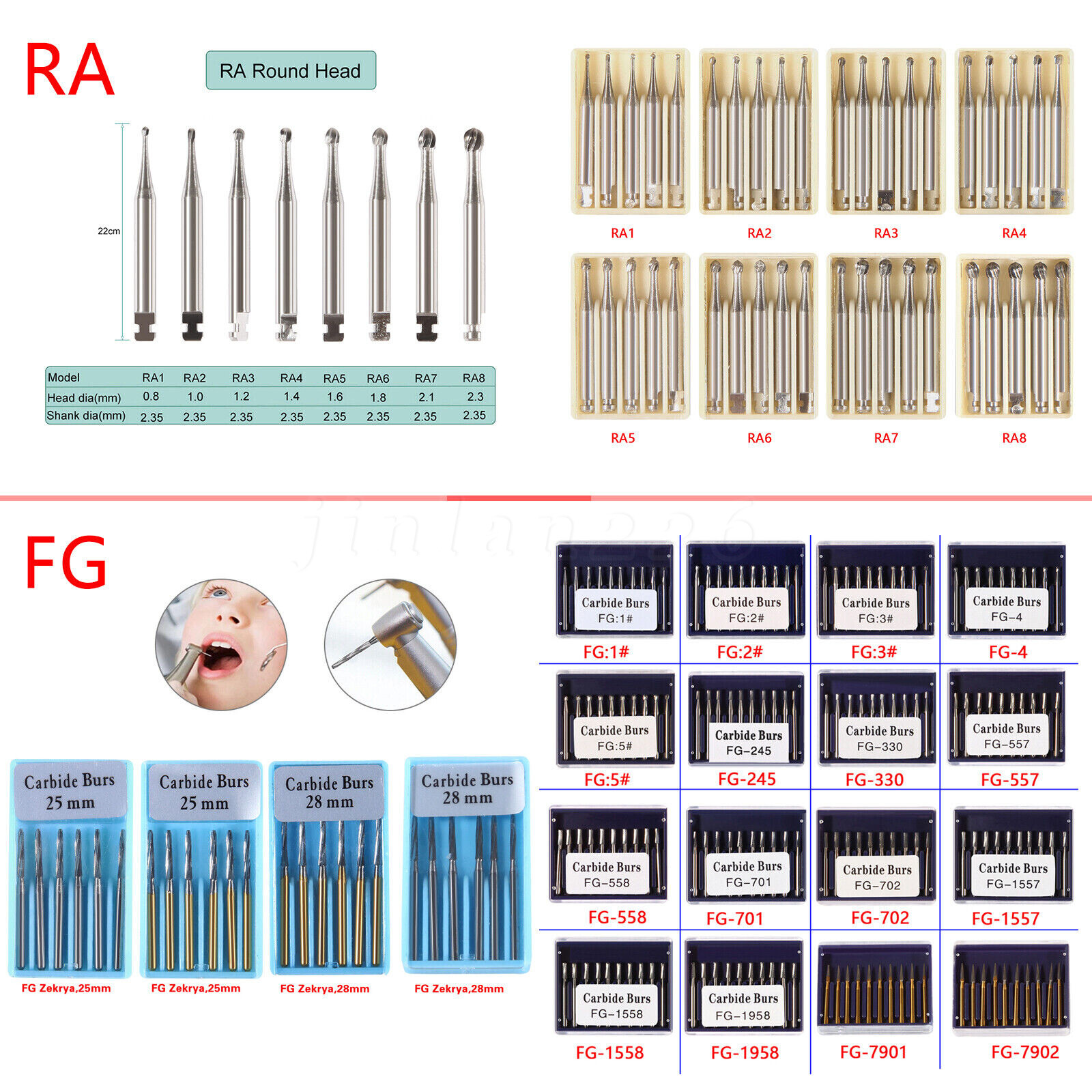 Dental Round Tungsten Steel Carbide Burs FG RA Bur for High Slow Speed Handpiece