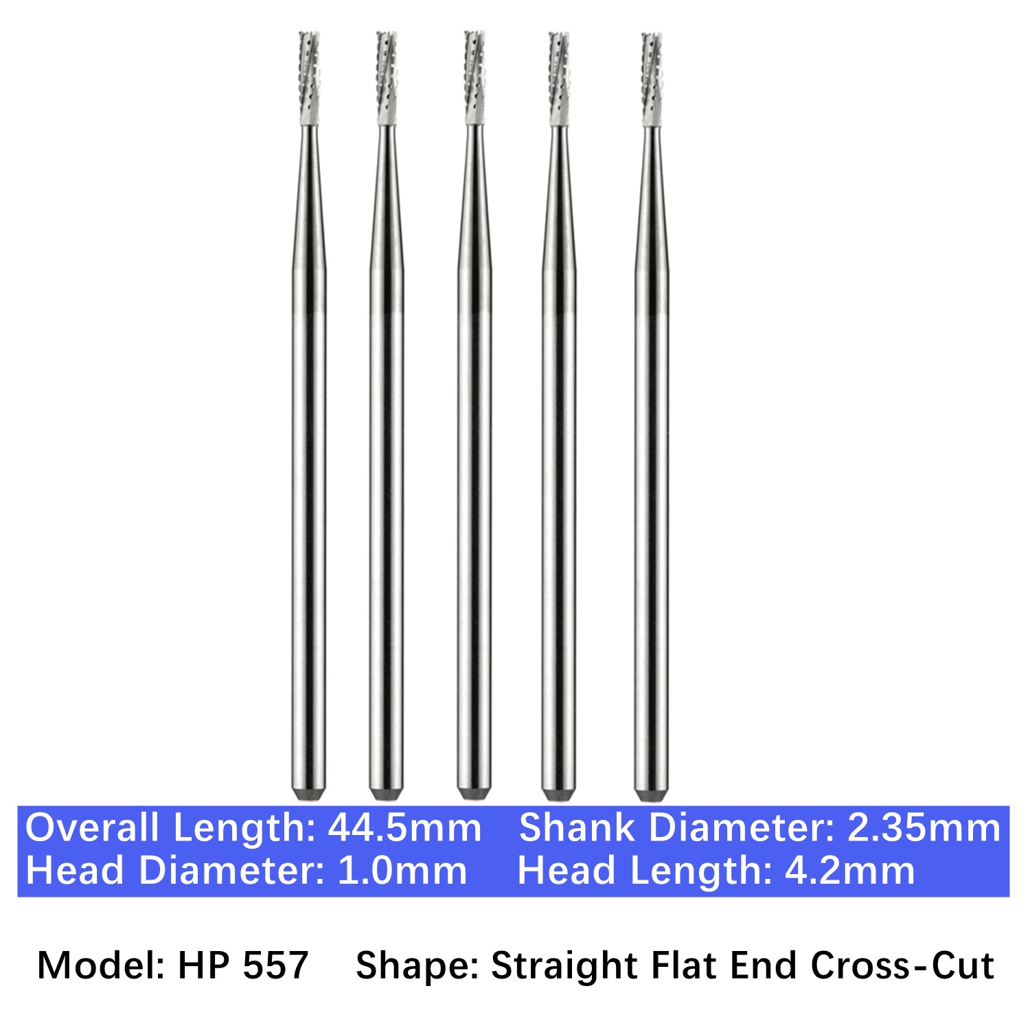 5/pk Vakker Dental HP Carbide Burs Long Straight Straight Fissure Burs Low Speed