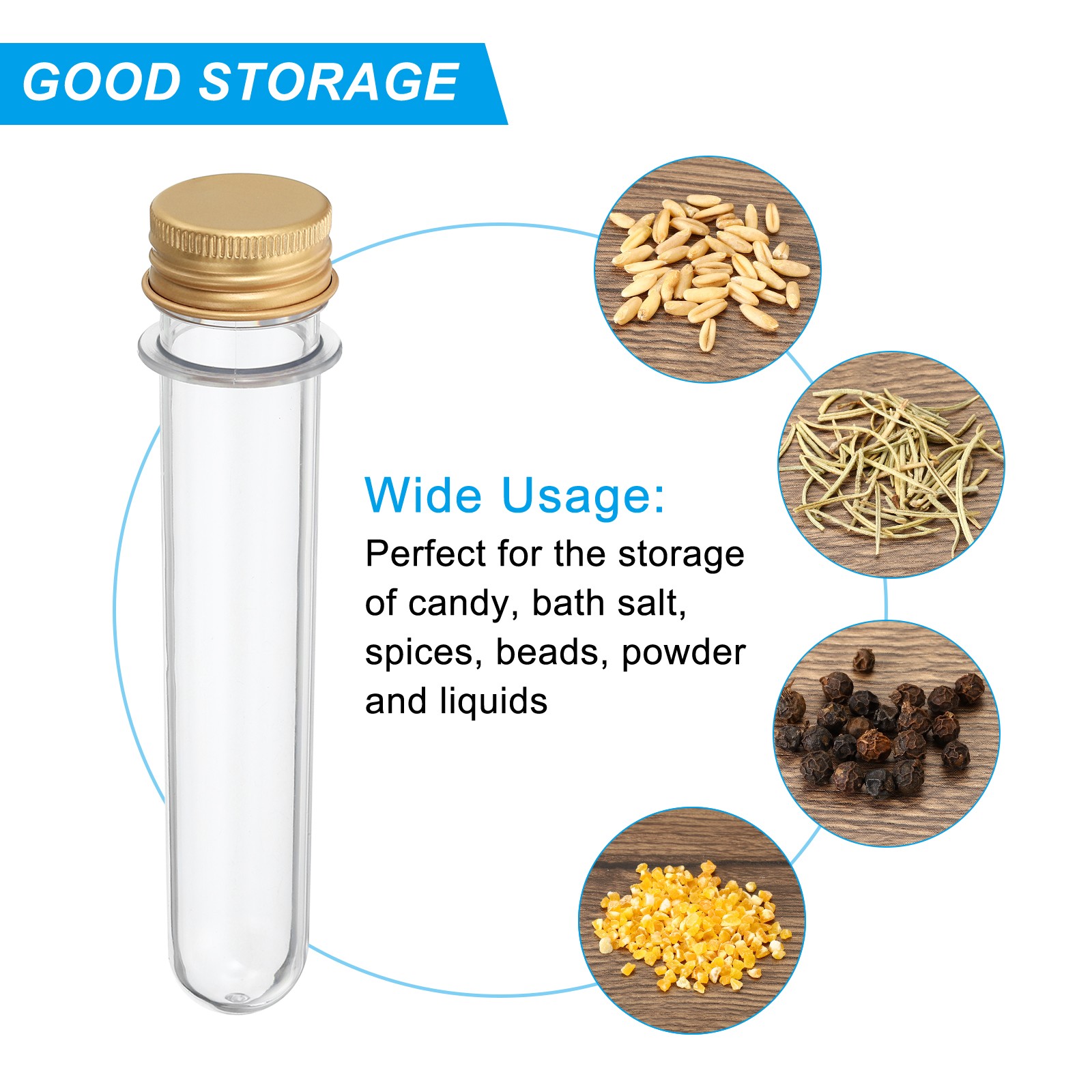 45ml Plastic Test Tubes with Screw Caps, 6Pcs 141x25mm Tubes, Gold Tone