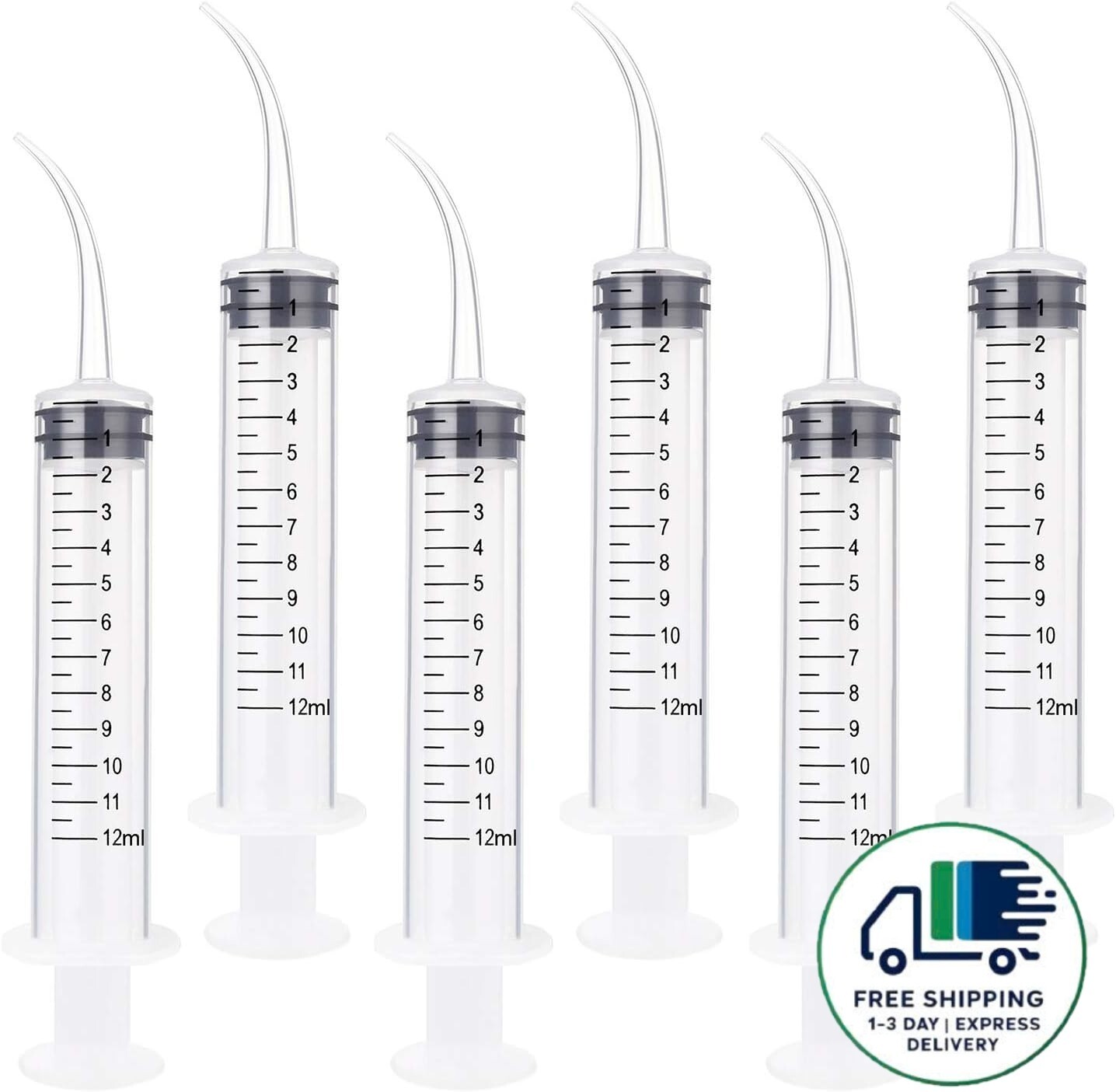 Jeringa dental desechable de 12 ml con punta curva (paquete de 6)
