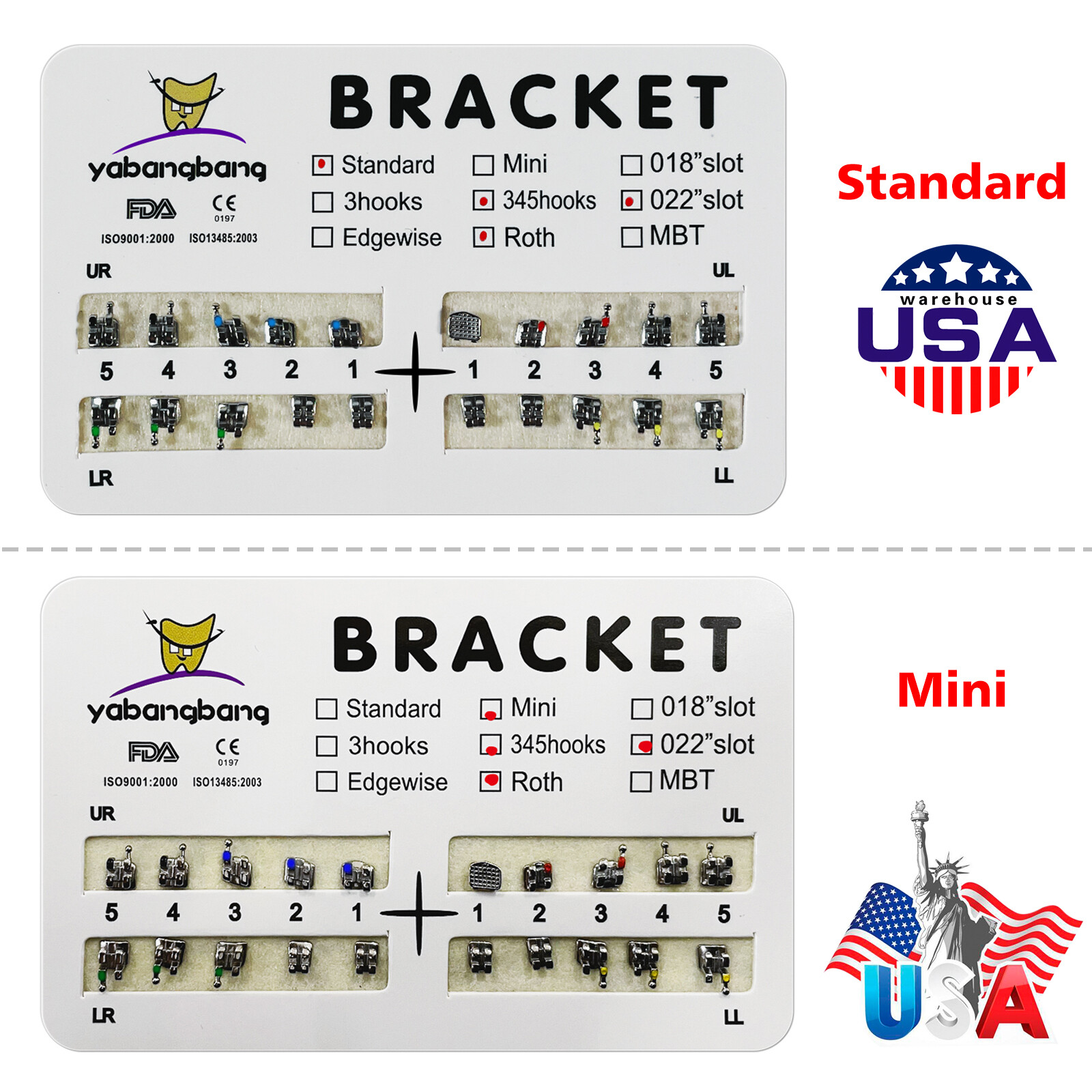 BRACKET Dental Orthodontic Braces Brackets Mini Standard Roth.022 Hooks 3 4 5