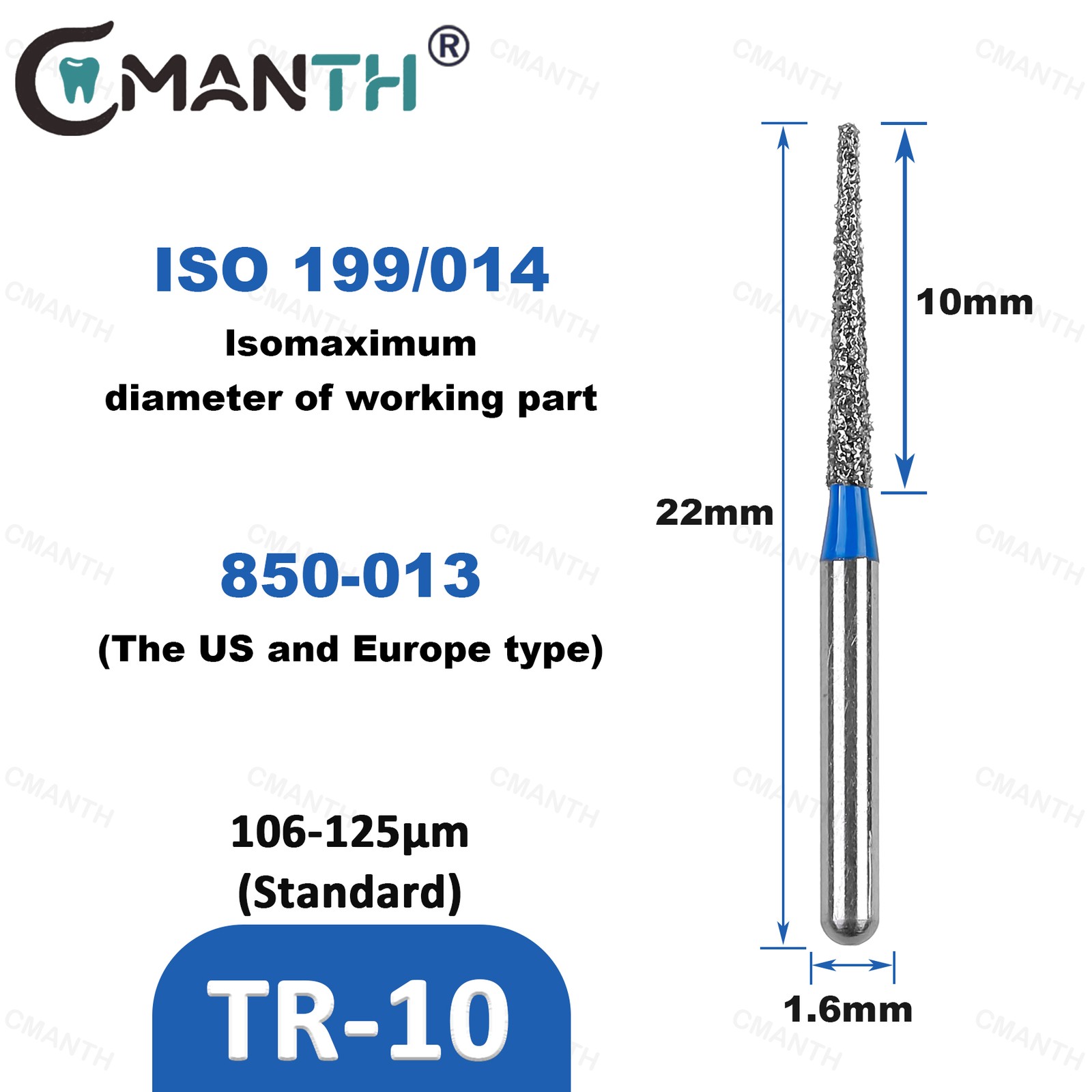 US Dental Diamond Burs FG Burs TR Type For High Speed Handpiece Dia.1.6mm 20Pcs