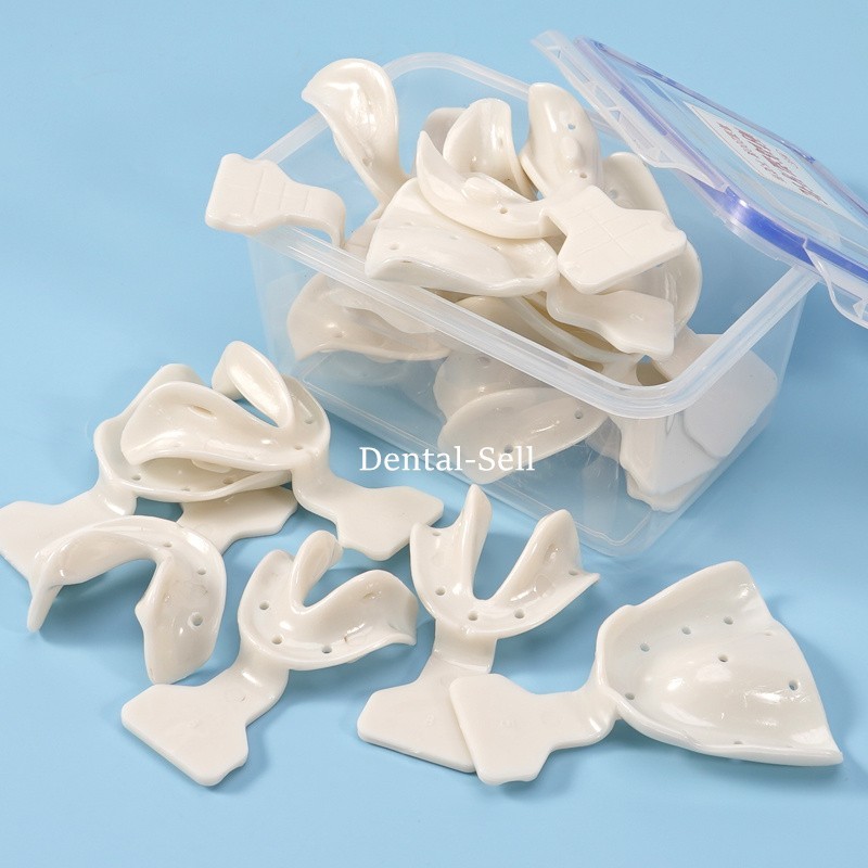 Dental Impression Trays Edentulous Jaw Frame Cut Back Plastic Tray White 17 pcs