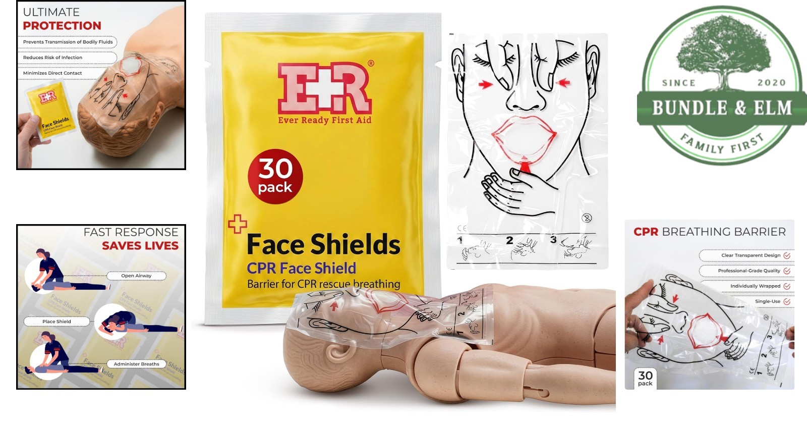 Fast Access CPR Face Shields with Instructions – 30 Count for Emergency Response