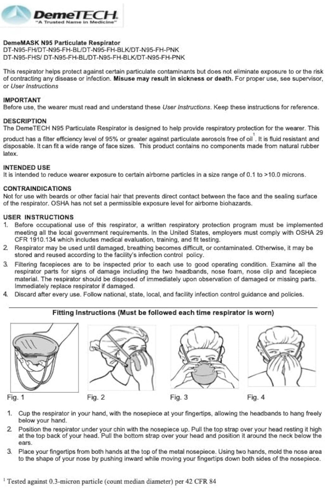 DEMETECH N95 Respirator Face Mask, NIOSH Approved, Made in the USA, Medium